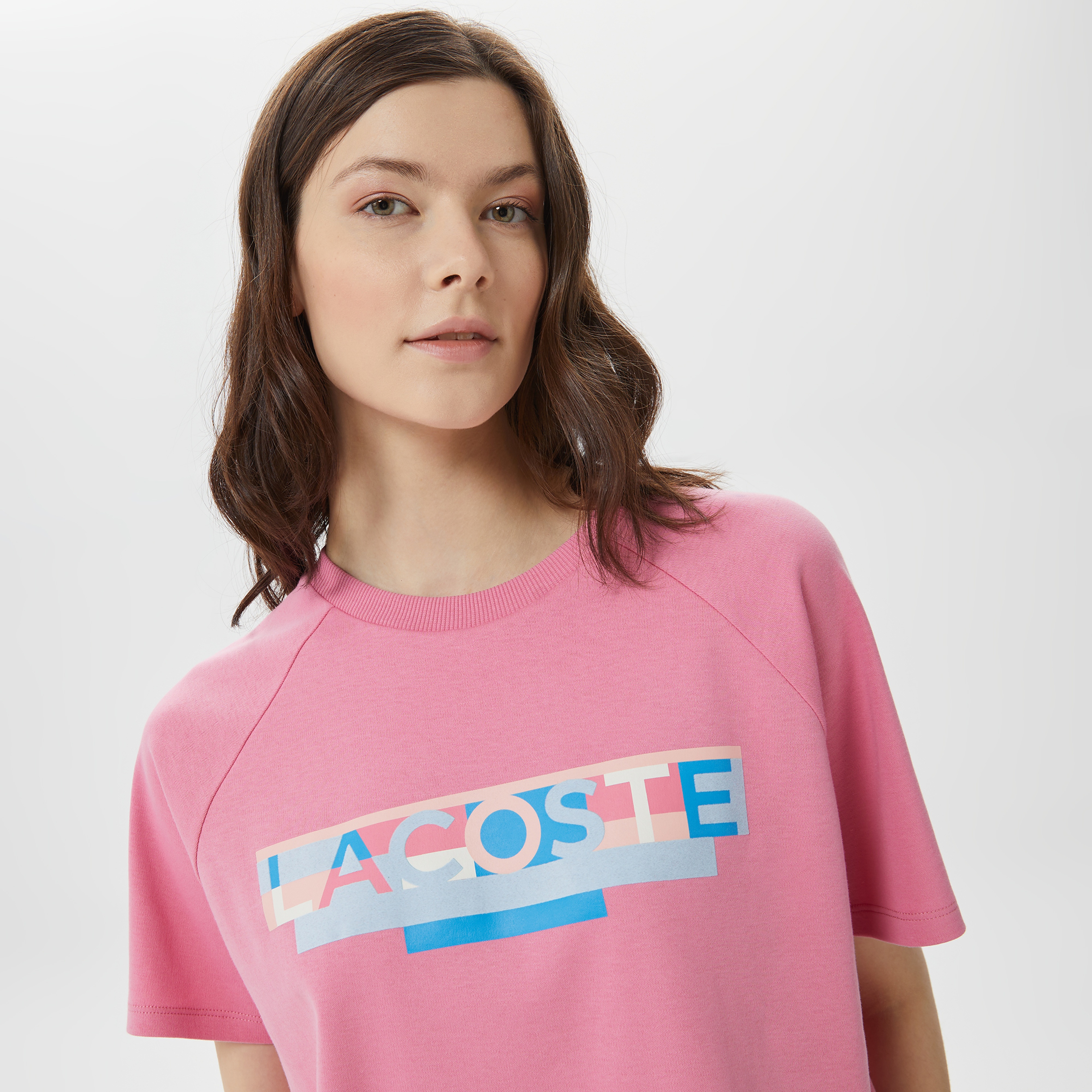 Kadın Loose Fit Bisiklet Yaka Baskılı Pembe T-Shirt