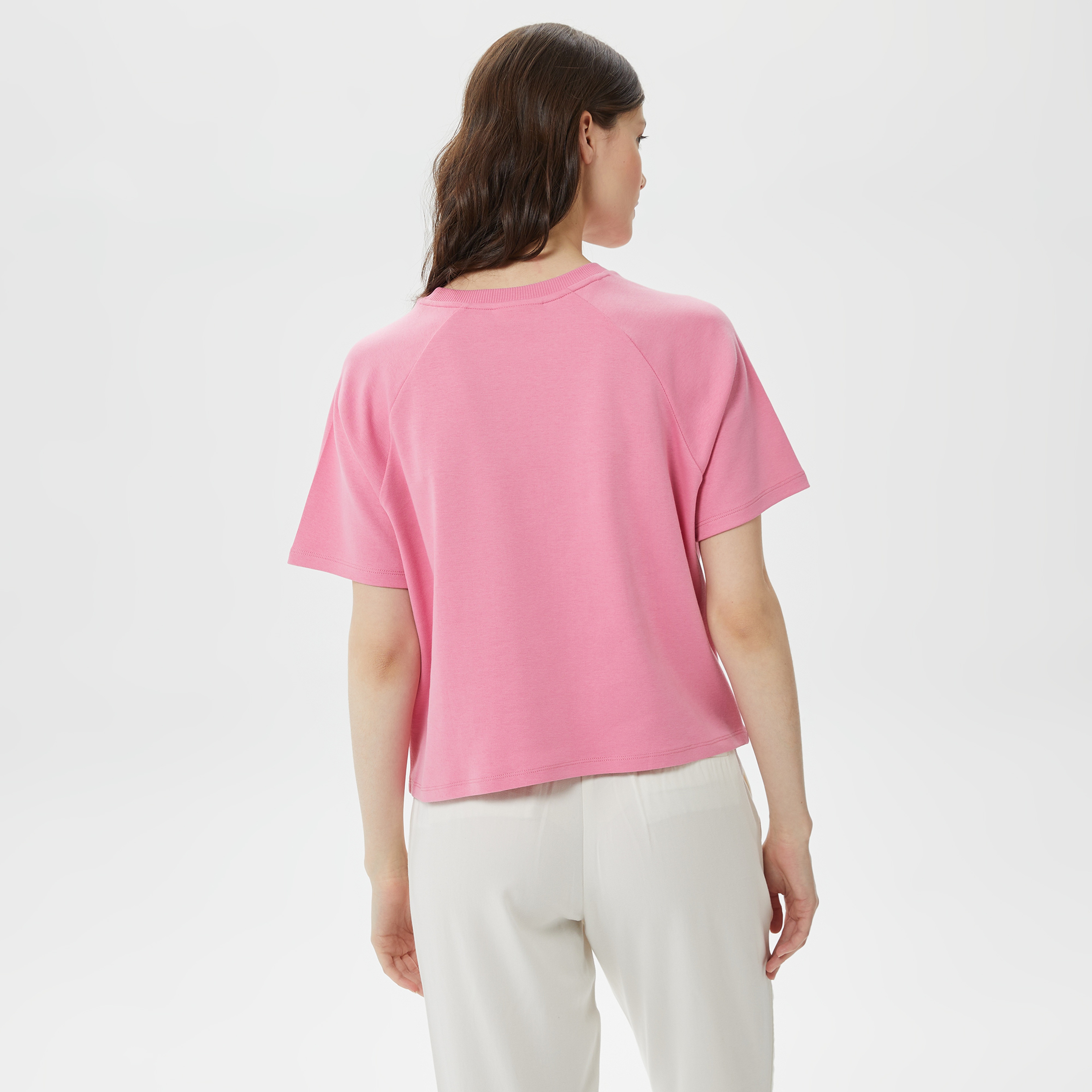 Kadın Loose Fit Bisiklet Yaka Baskılı Pembe T-Shirt