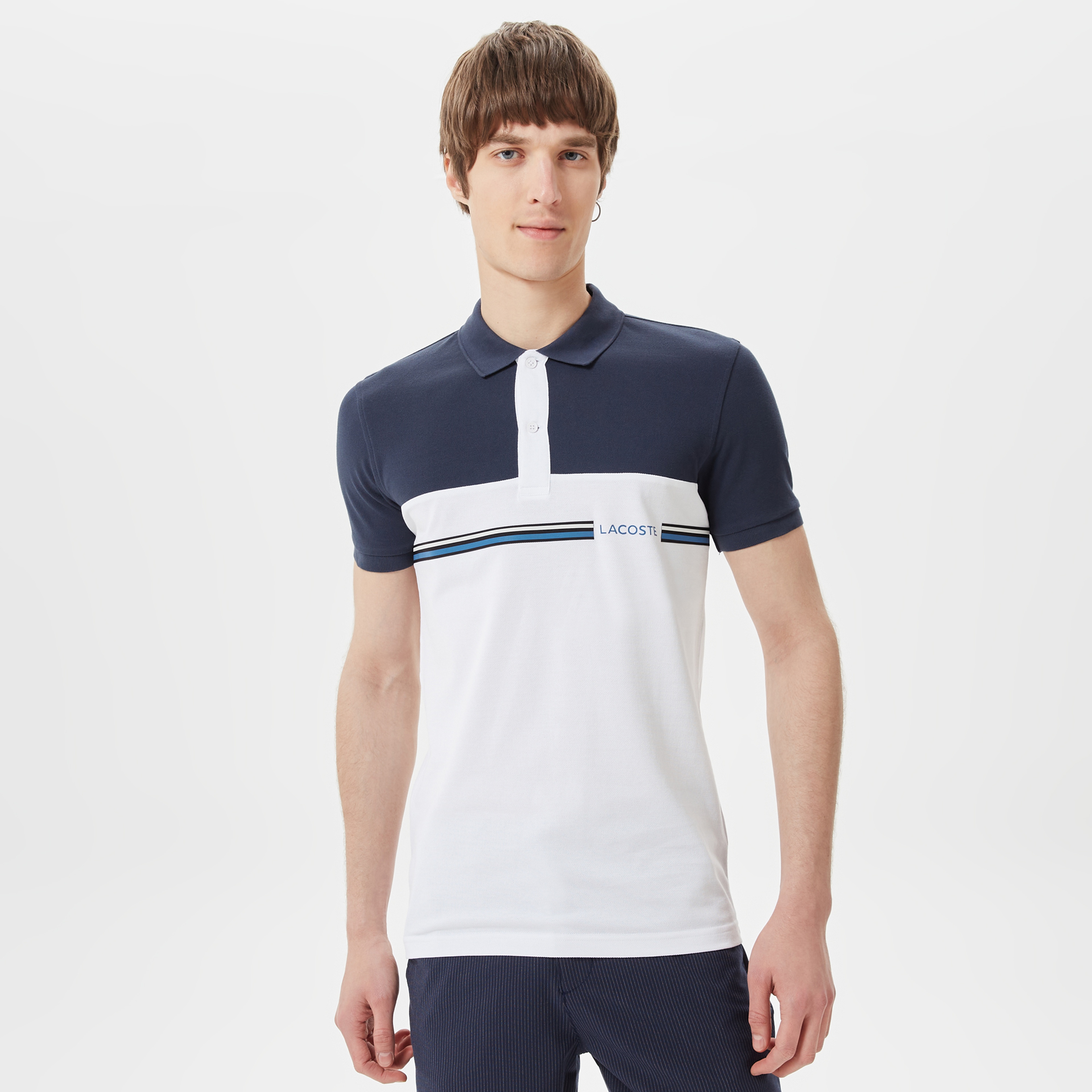 Erkek Slim Fit Renk Bloklu Lacivert Polo