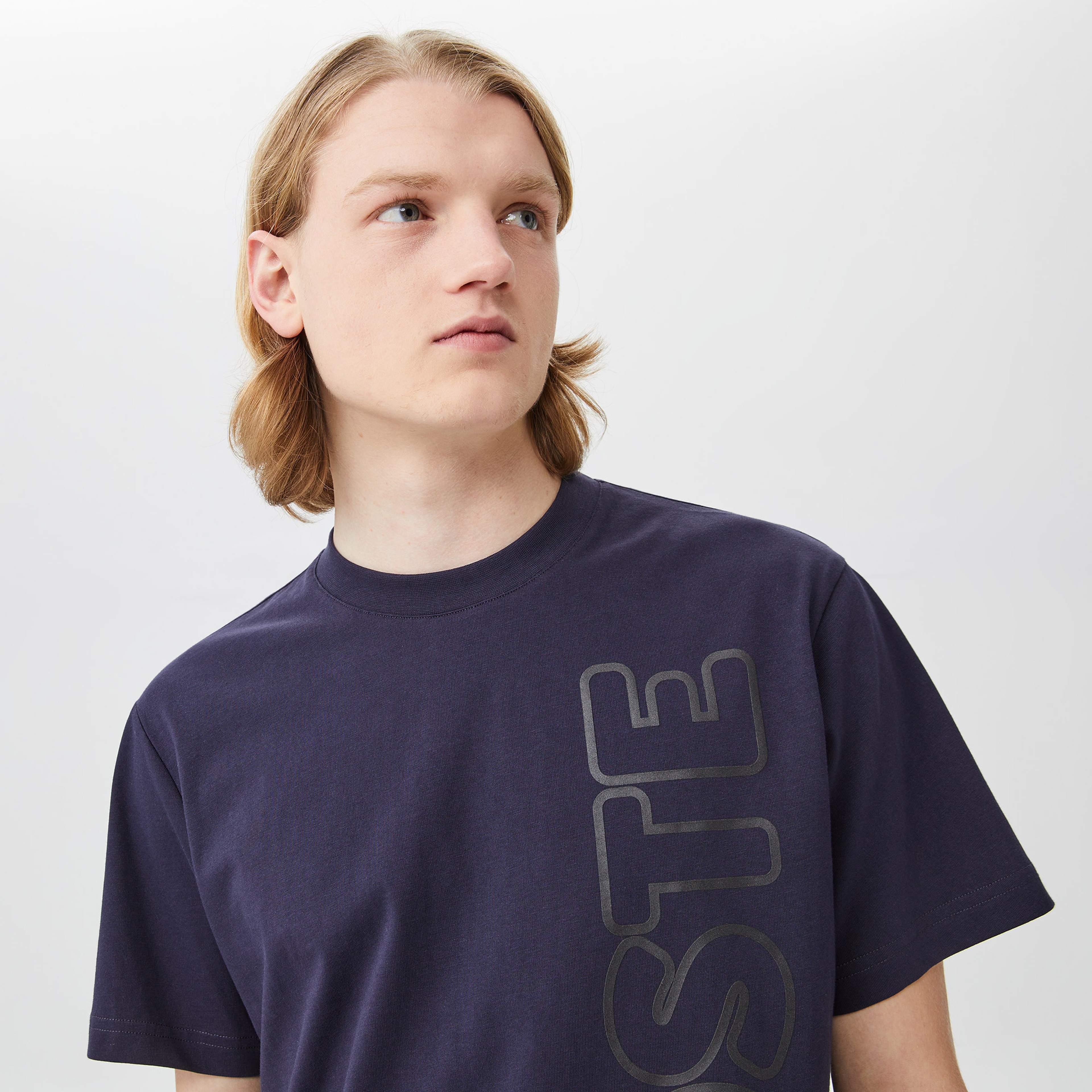 Erkek Relaxed Fit Bisiklet Yaka Baskılı Lacivert T-Shirt