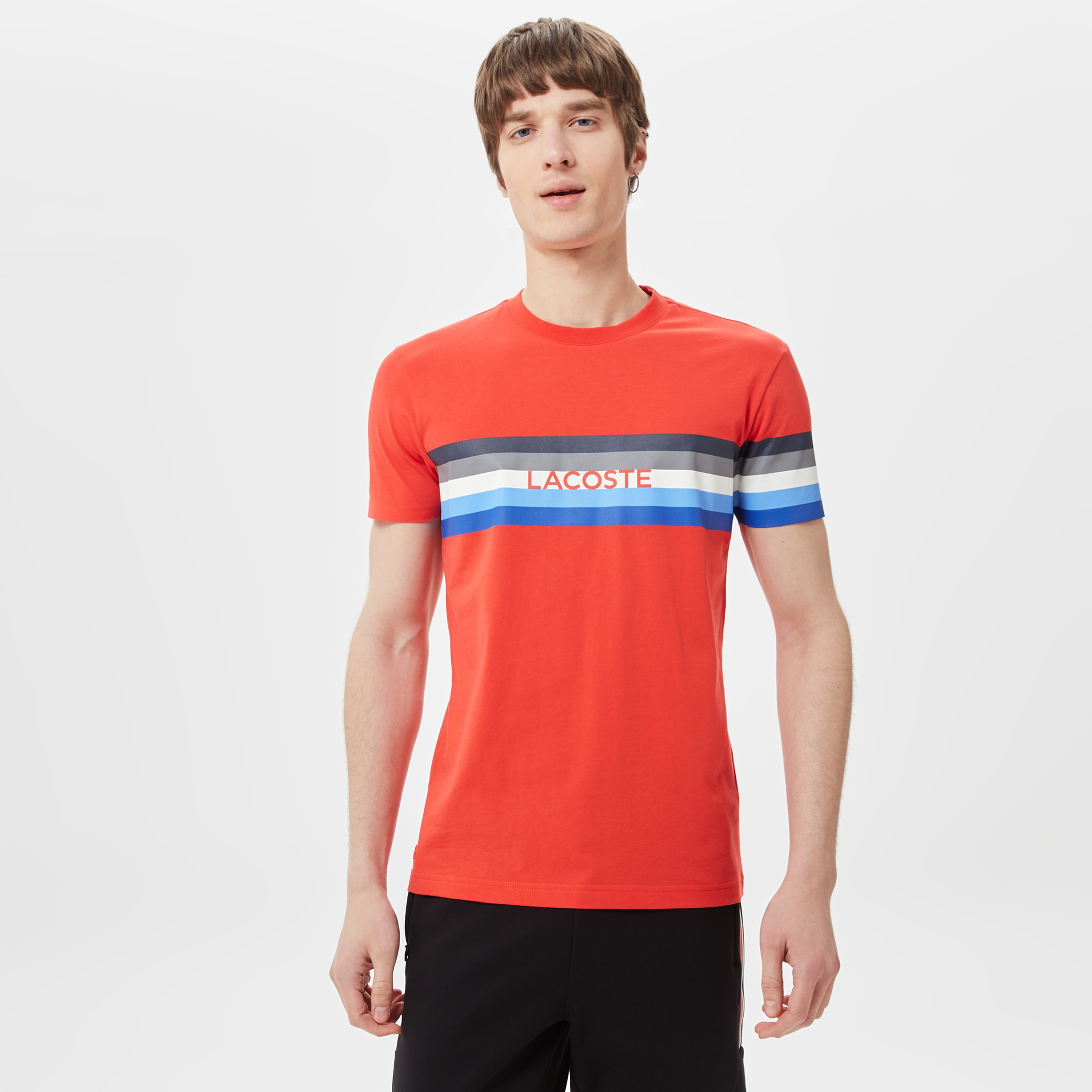 Erkek Slim Fit Bisiklet Yaka Baskılı Kırmızı T-Shirt