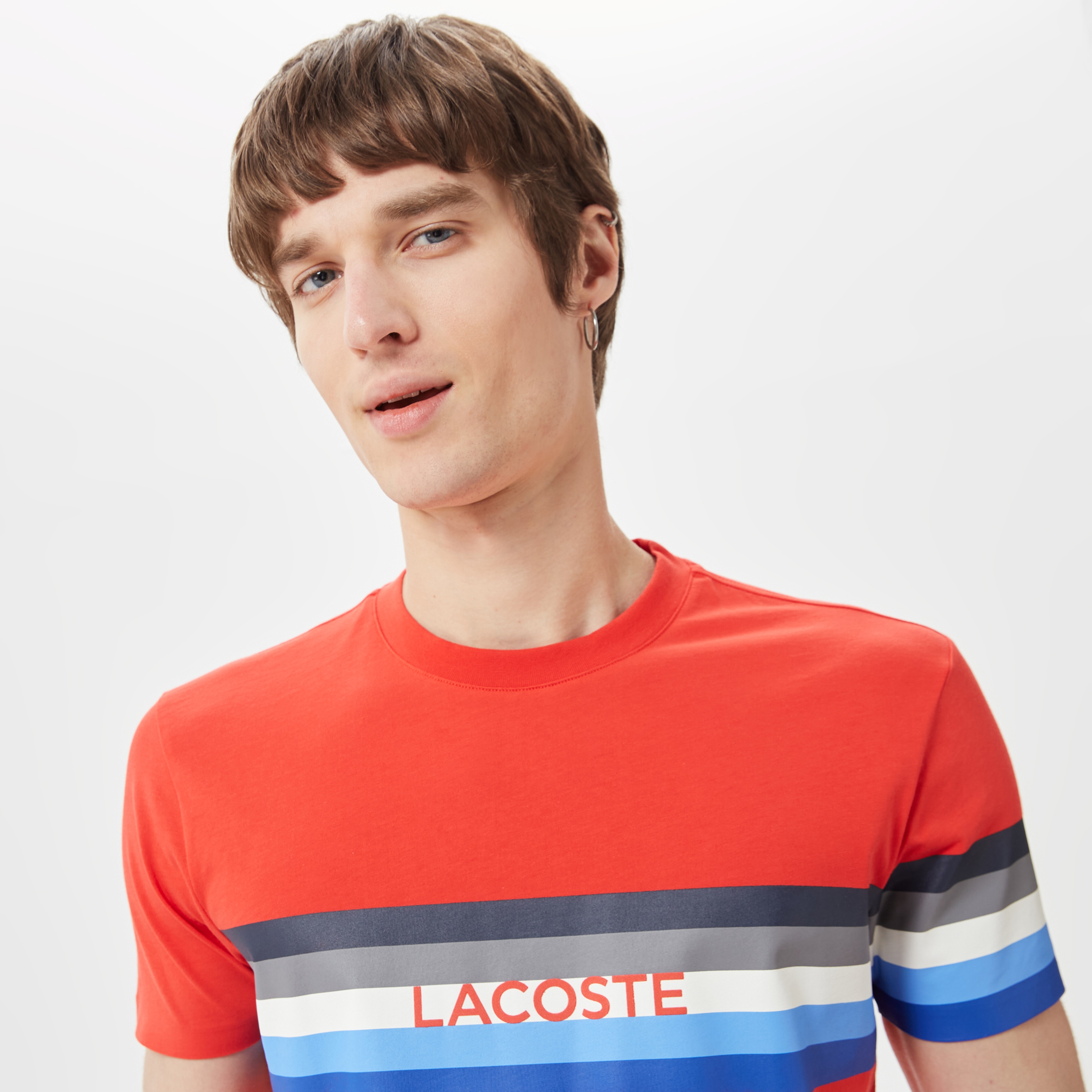 Erkek Slim Fit Bisiklet Yaka Baskılı Kırmızı T-Shirt