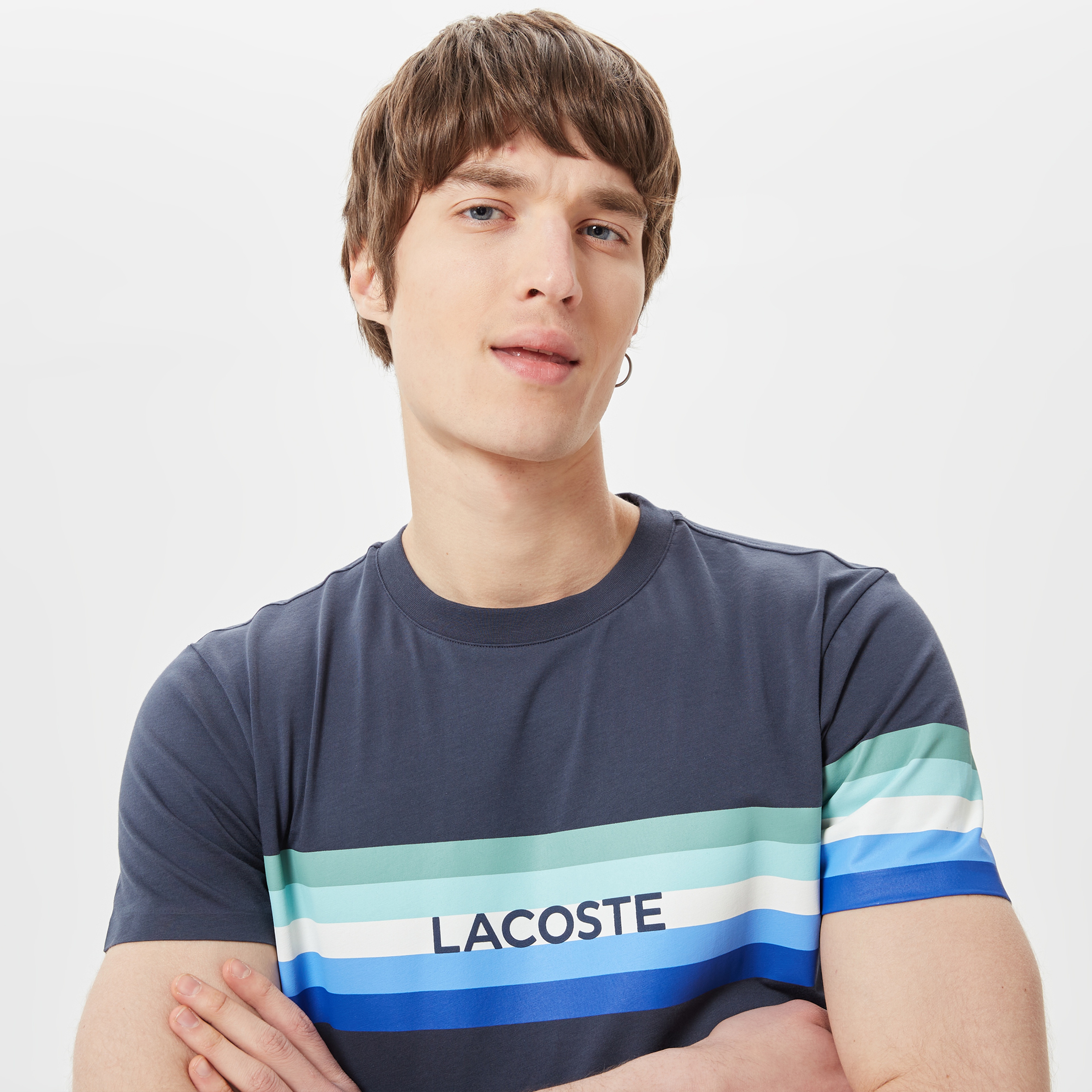 Lacoste Erkek Slim Fit Bisiklet Yaka Baskılı Lacivert T-Shirt