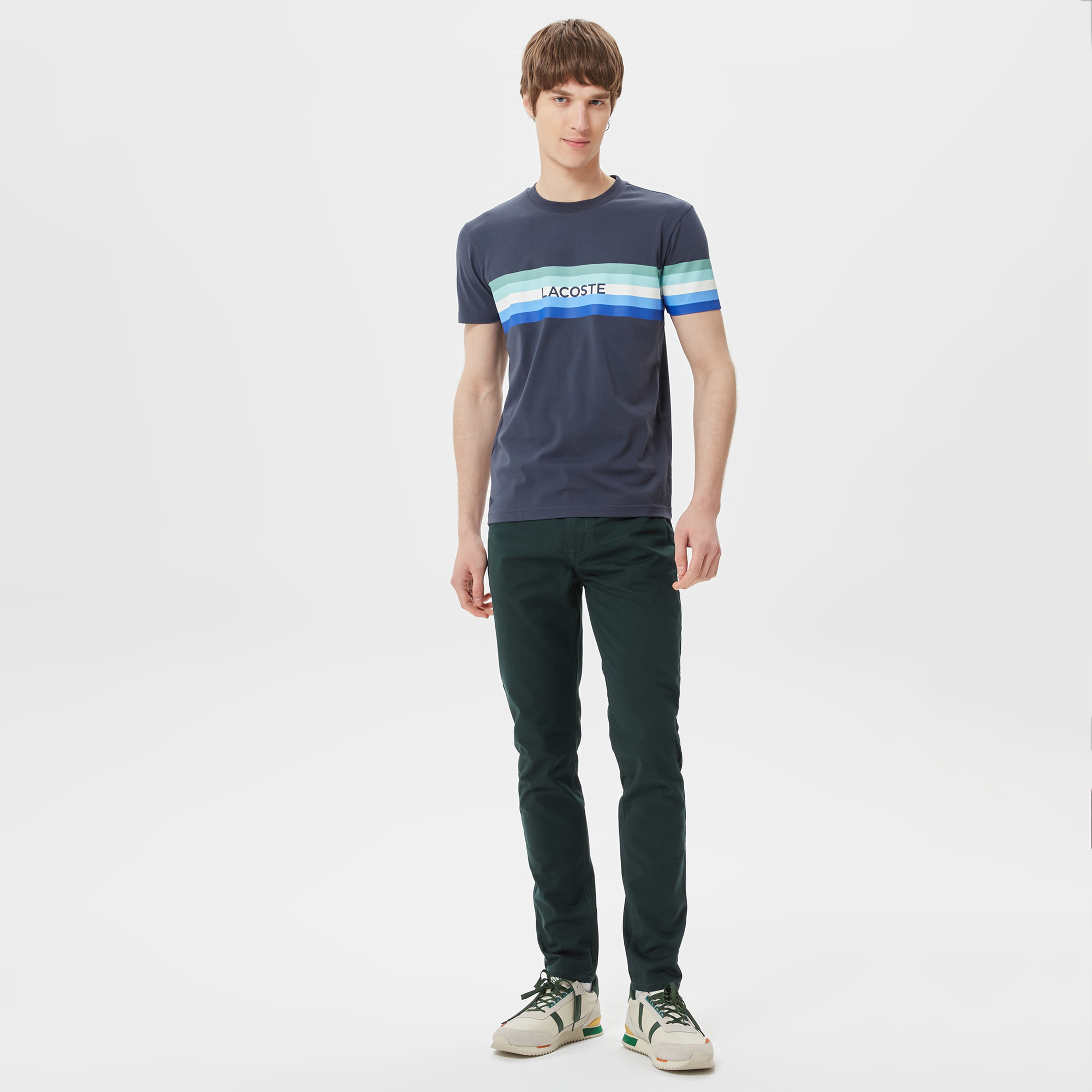 Lacoste Erkek Slim Fit Bisiklet Yaka Baskılı Lacivert T-Shirt