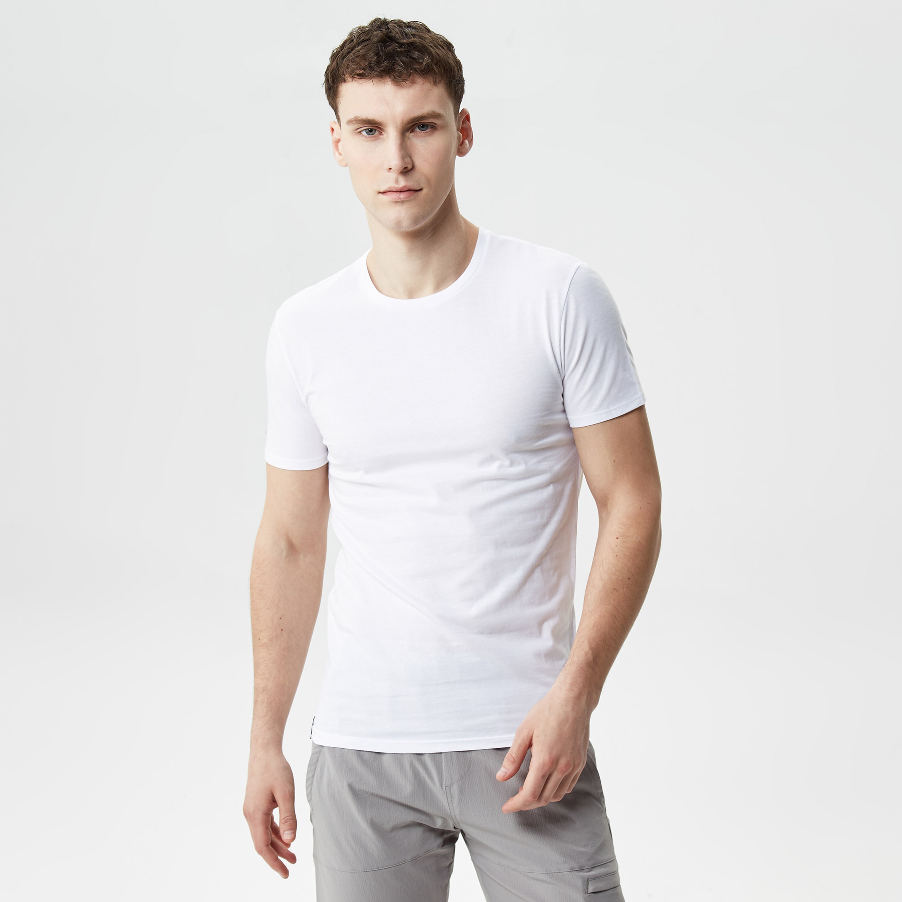 Erkek Slim Fit Bisiklet Yaka 3'lü Beyaz T-Shirt