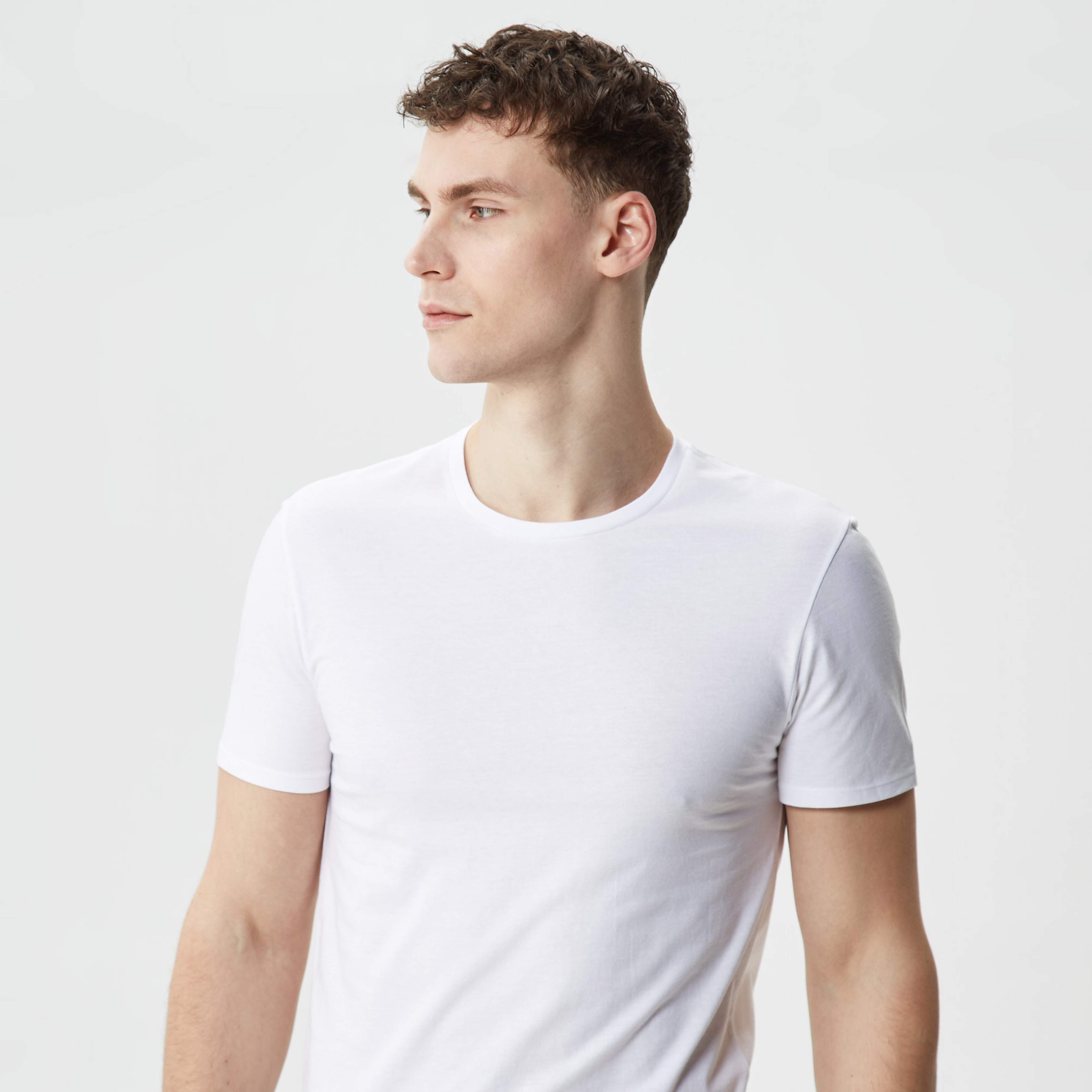 Erkek Slim Fit Bisiklet Yaka 3'lü Beyaz T-Shirt