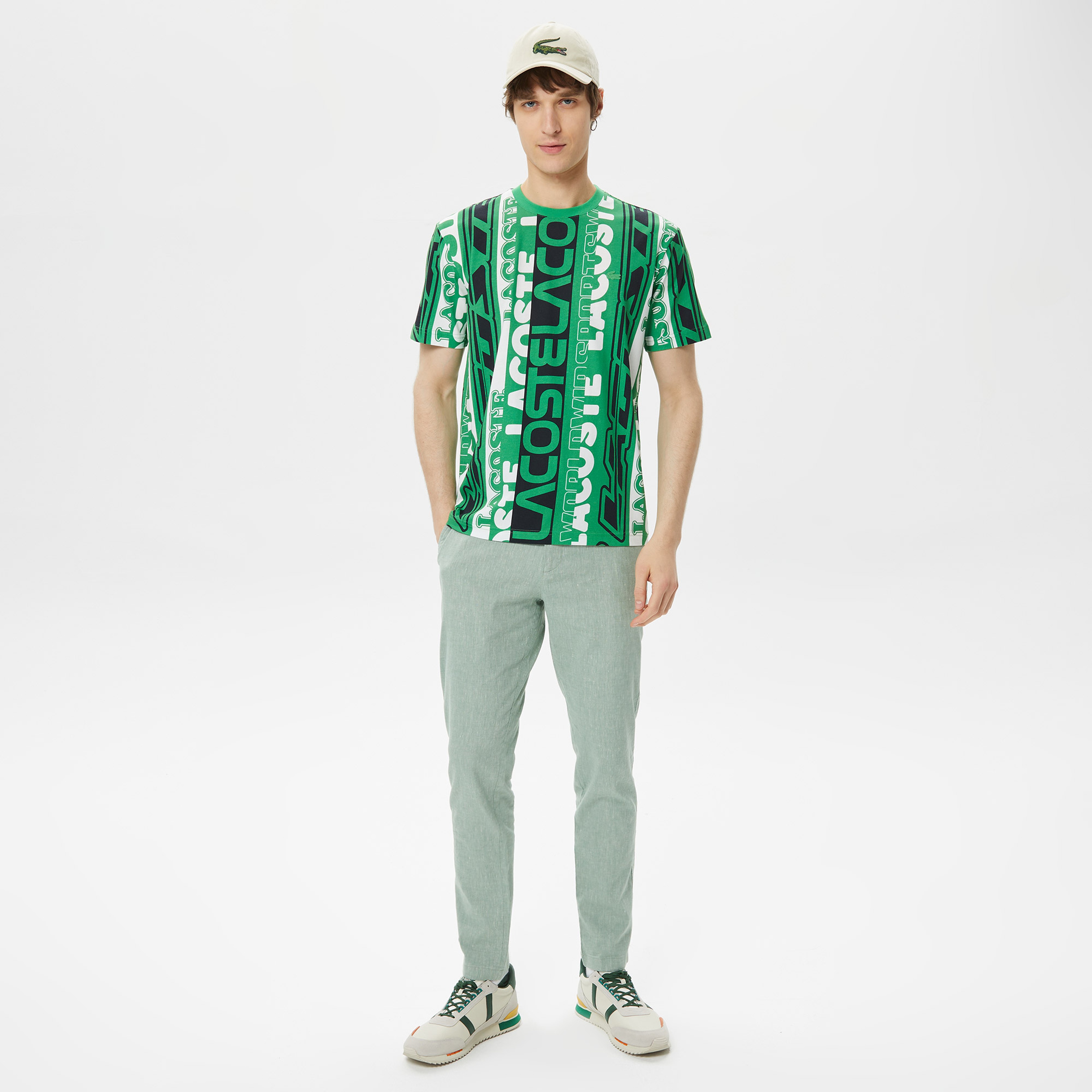 Erkek Regular Fit Bisiklet Yaka Baskılı Yeşil T-Shirt