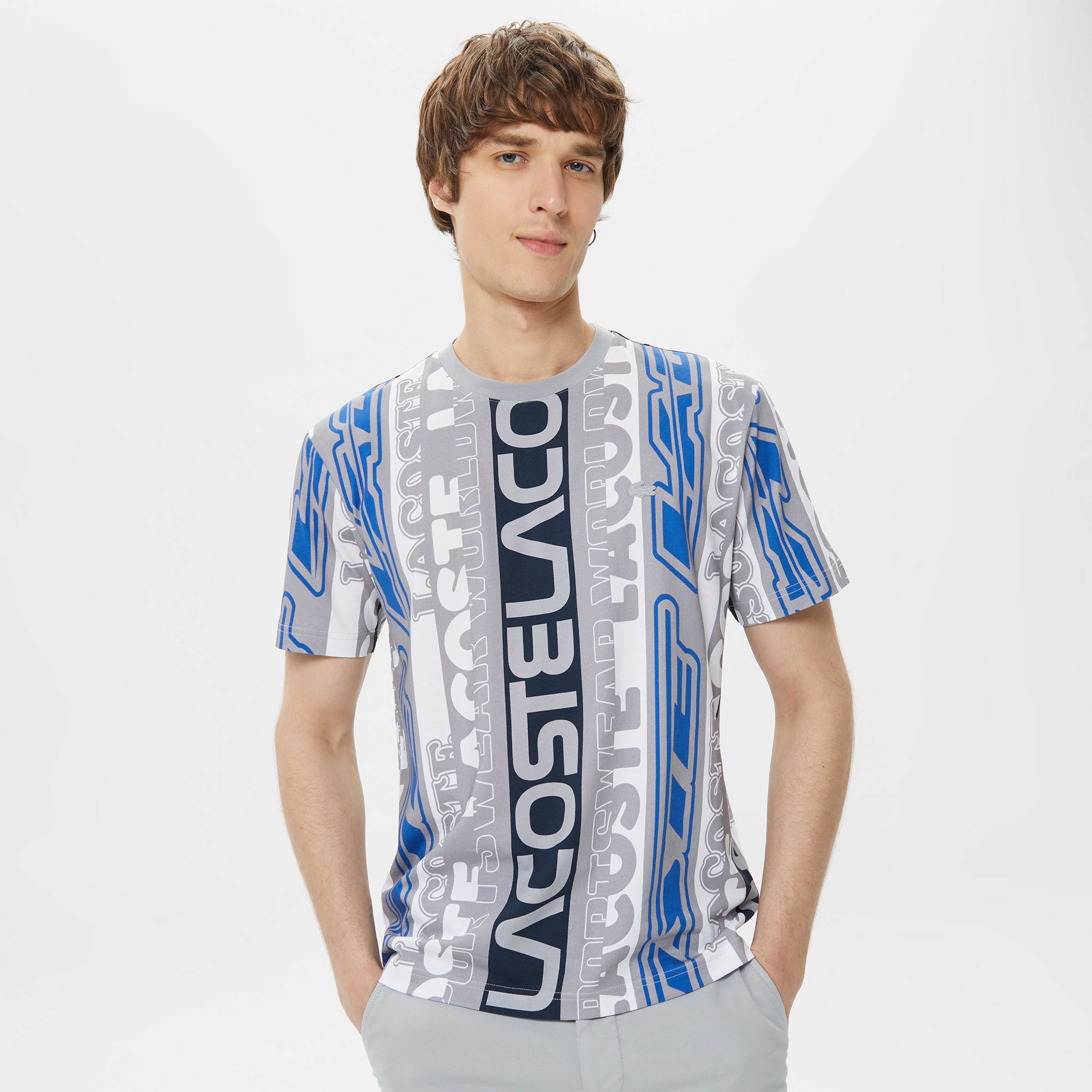 Erkek Regular Fit Bisiklet Yaka Baskılı Gri T-Shirt