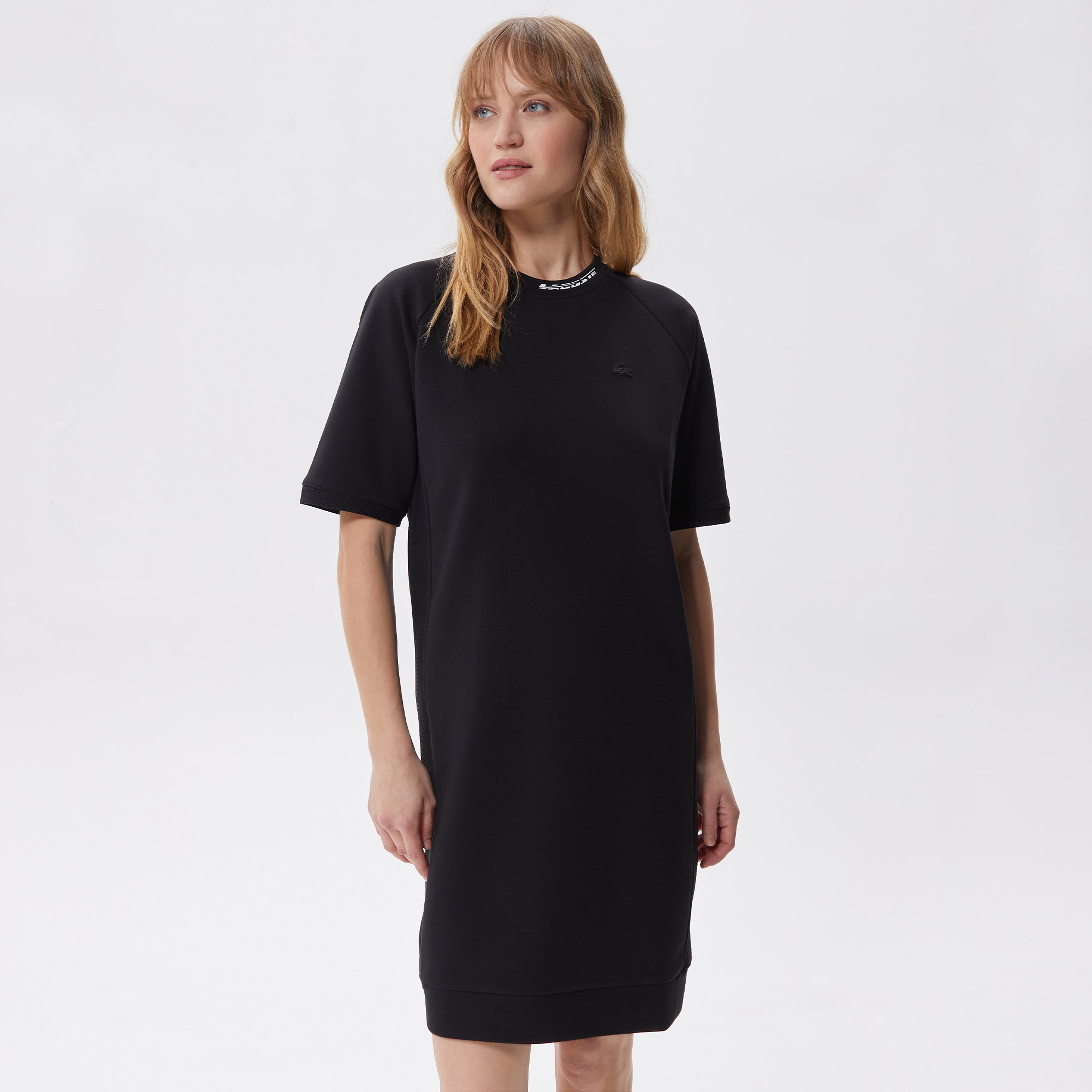 Kadın Regular Fit Kısa Kollu Bisiklet Yaka Siyah Elbise