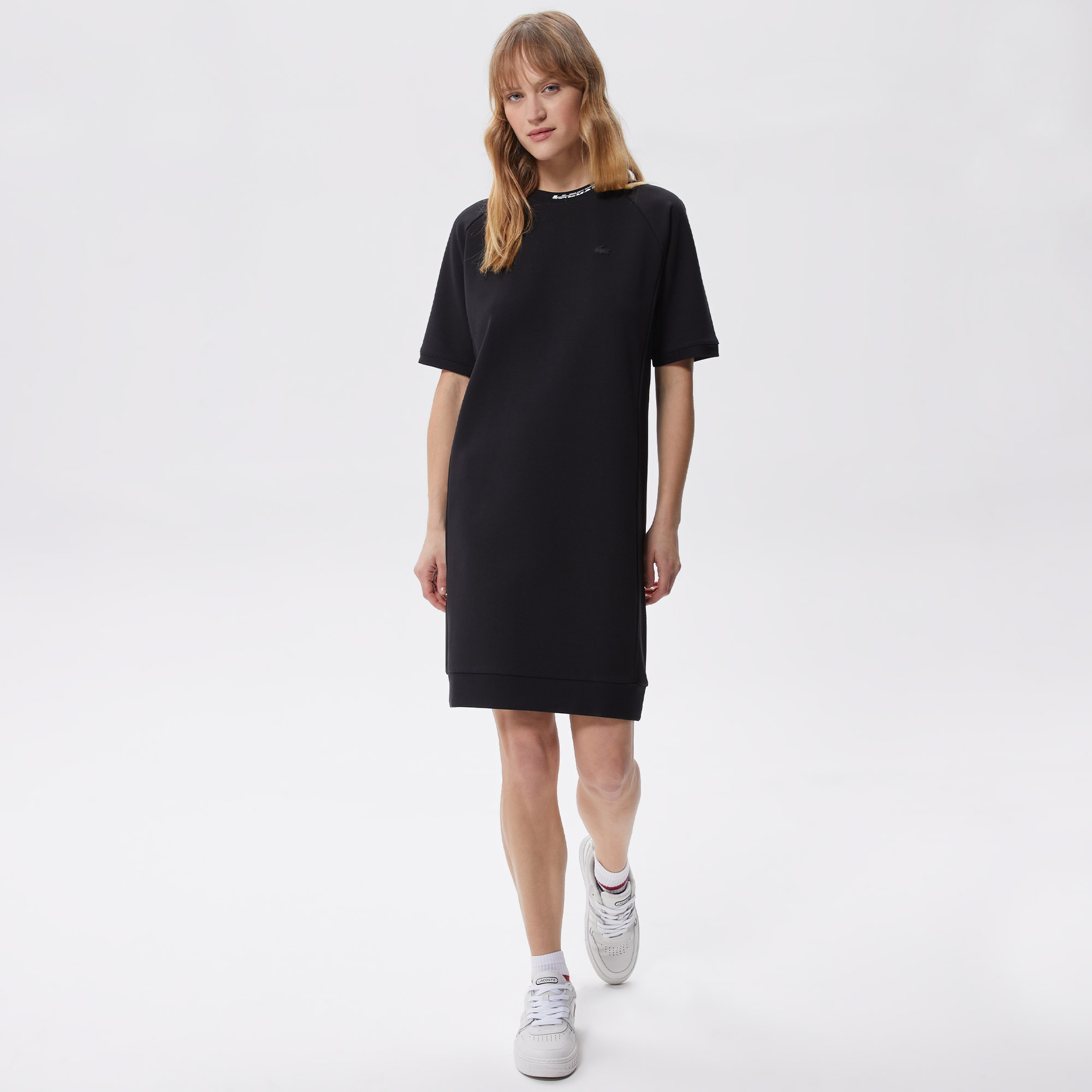 Kadın Regular Fit Kısa Kollu Bisiklet Yaka Siyah Elbise