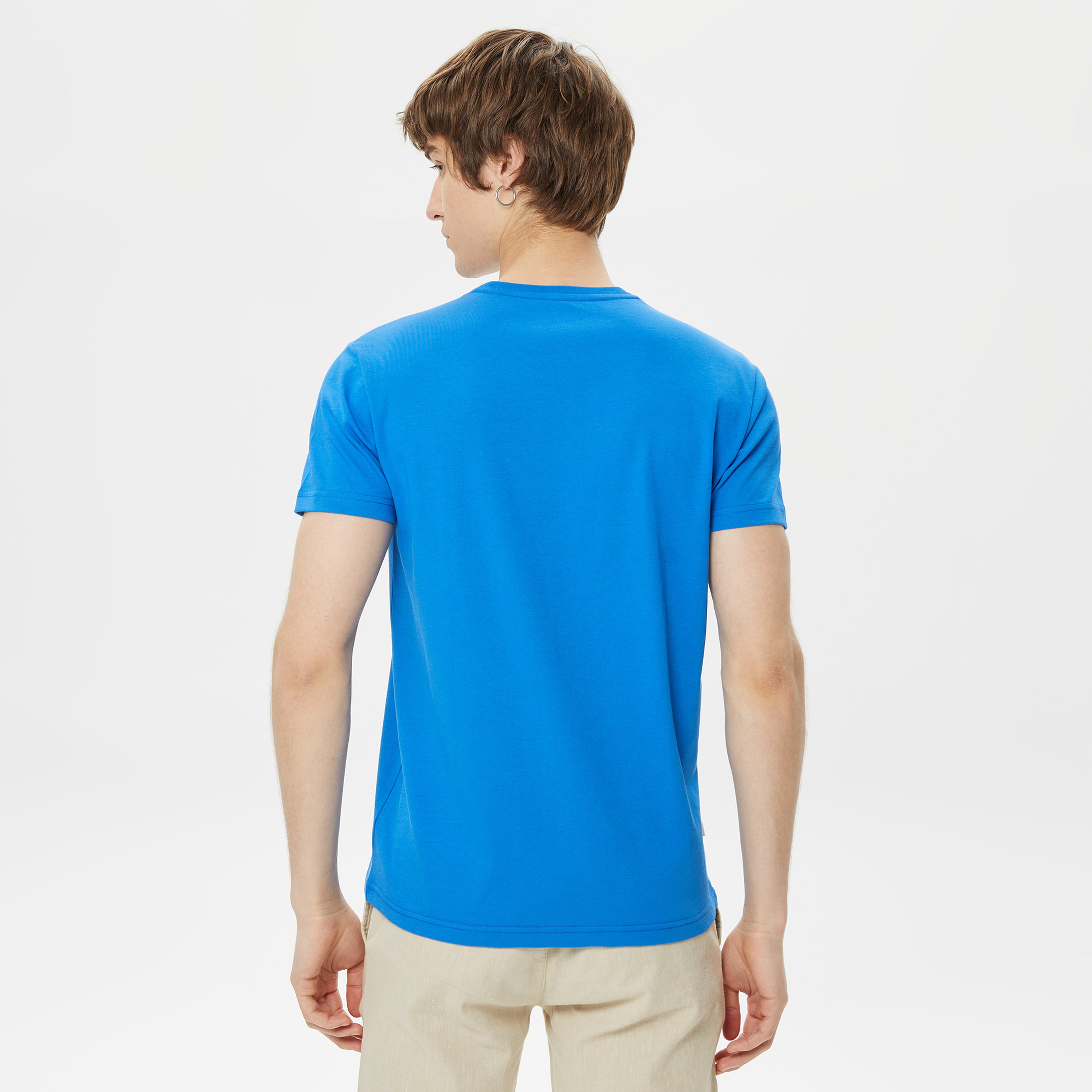 Lacoste SPORT Erkek Regular Fit Bisiklet Yaka Baskılı Mavi T-Shirt