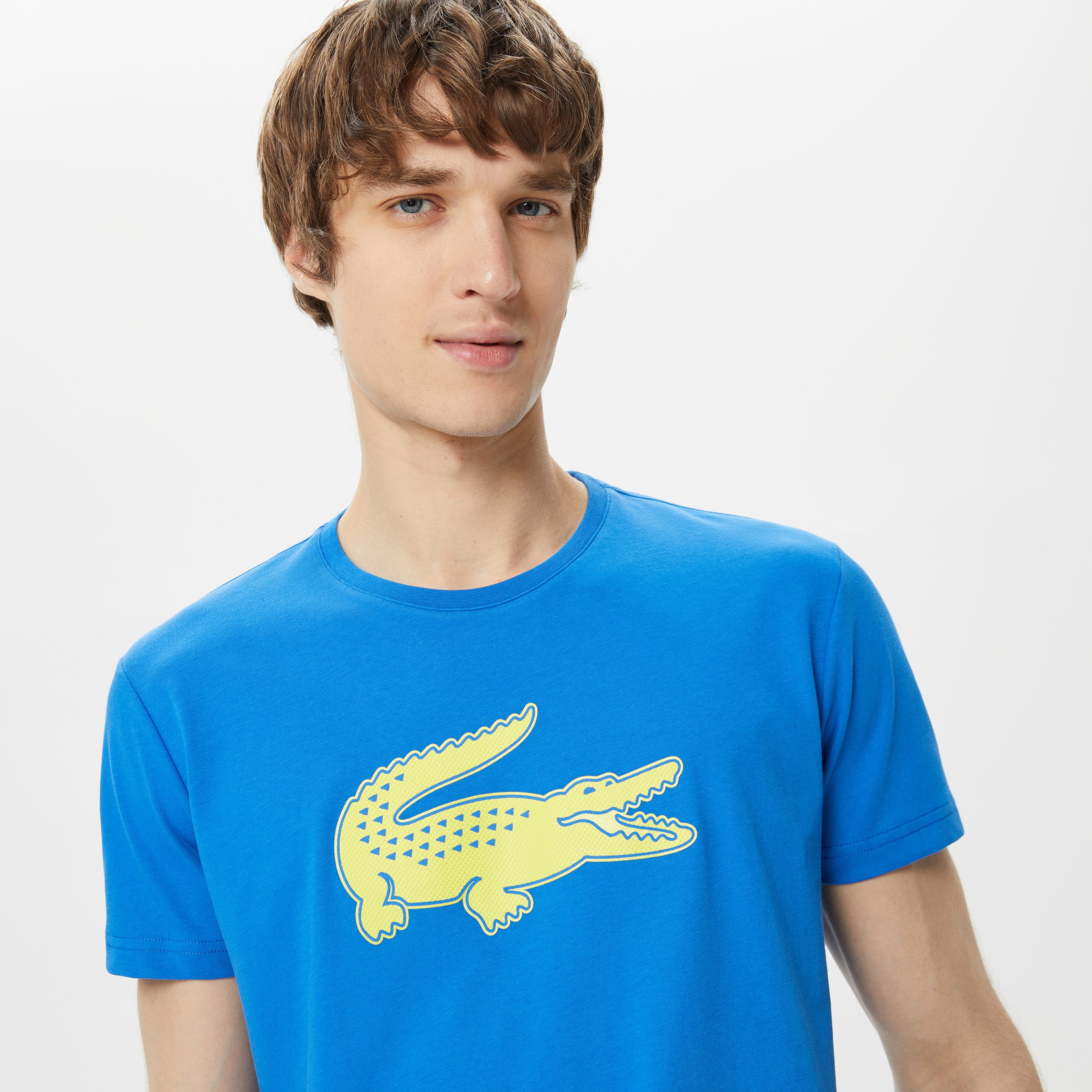 Lacoste SPORT Erkek Regular Fit Bisiklet Yaka Baskılı Mavi T-Shirt