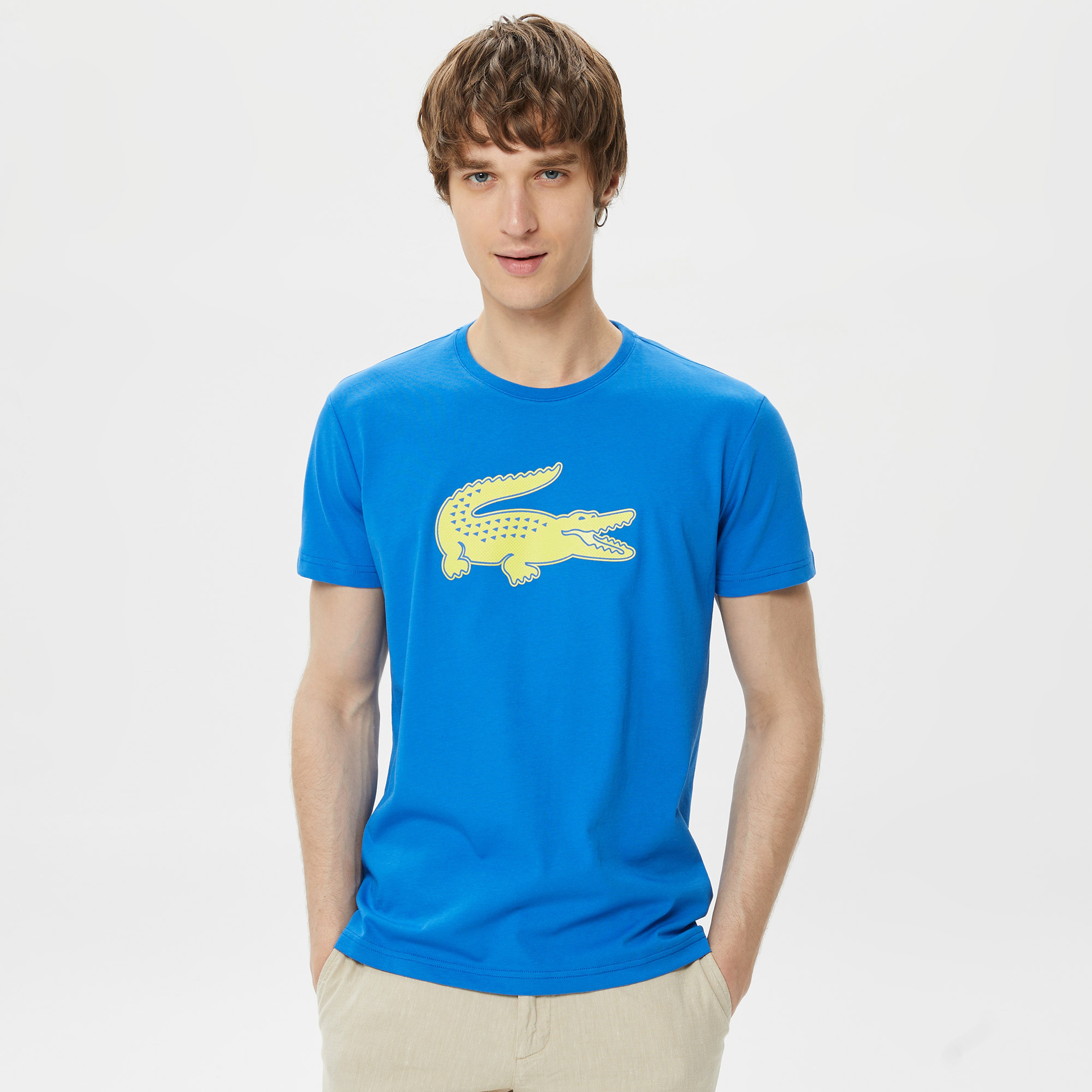 Lacoste SPORT Erkek Regular Fit Bisiklet Yaka Baskılı Mavi T-Shirt