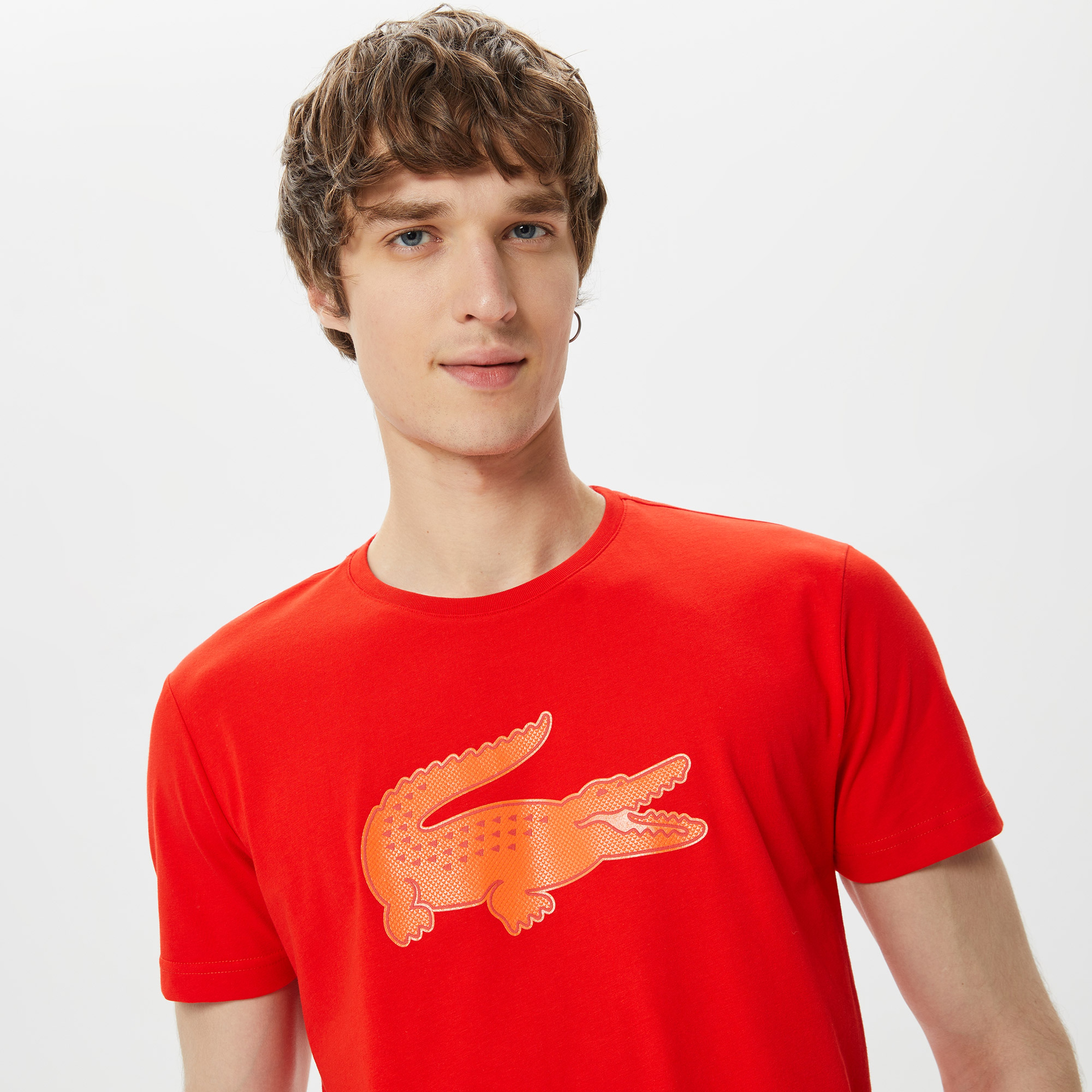 Lacoste SPORT Erkek Regular Fit Bisiklet Yaka Baskılı Kırmızı T-Shirt