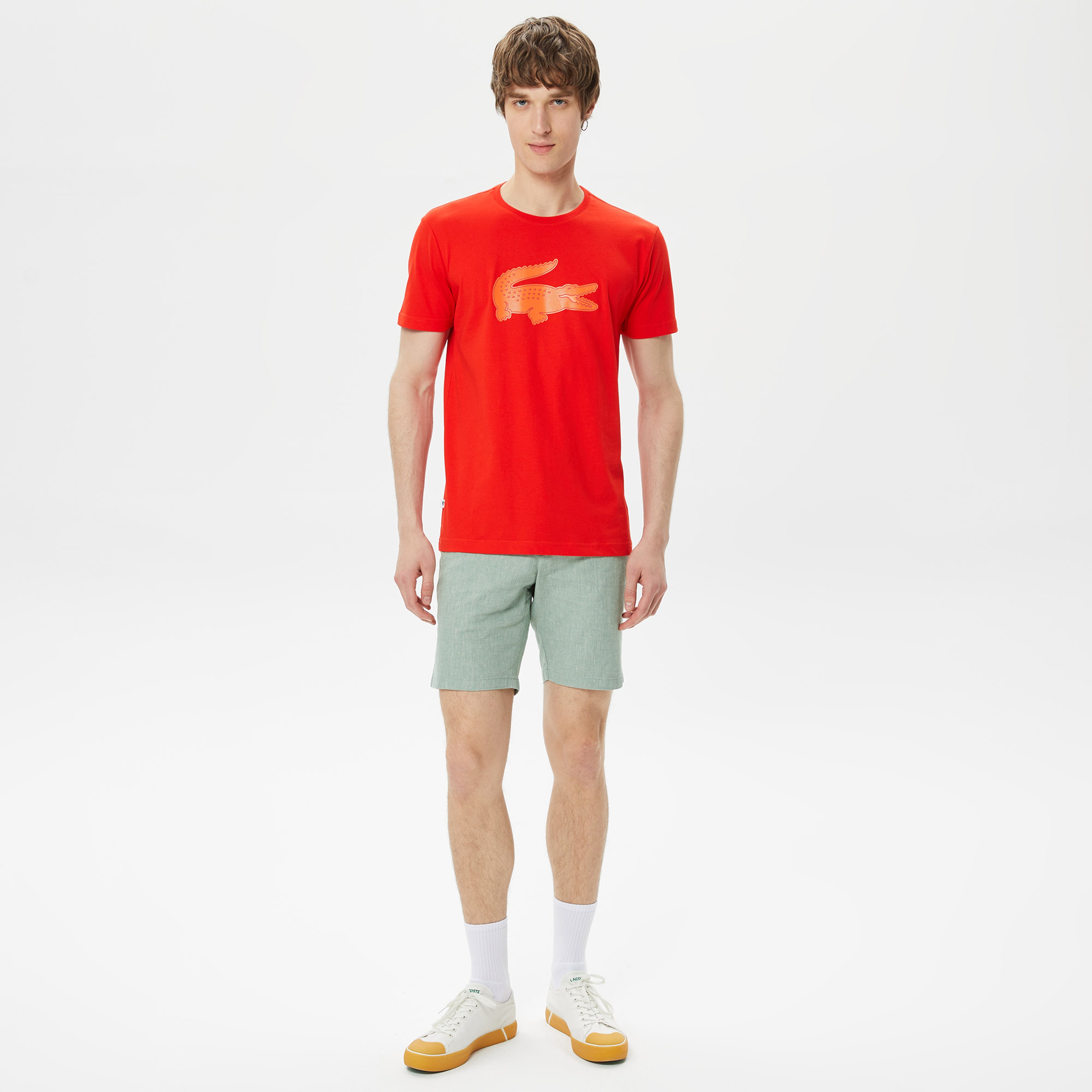 Lacoste SPORT Erkek Regular Fit Bisiklet Yaka Baskılı Kırmızı T-Shirt