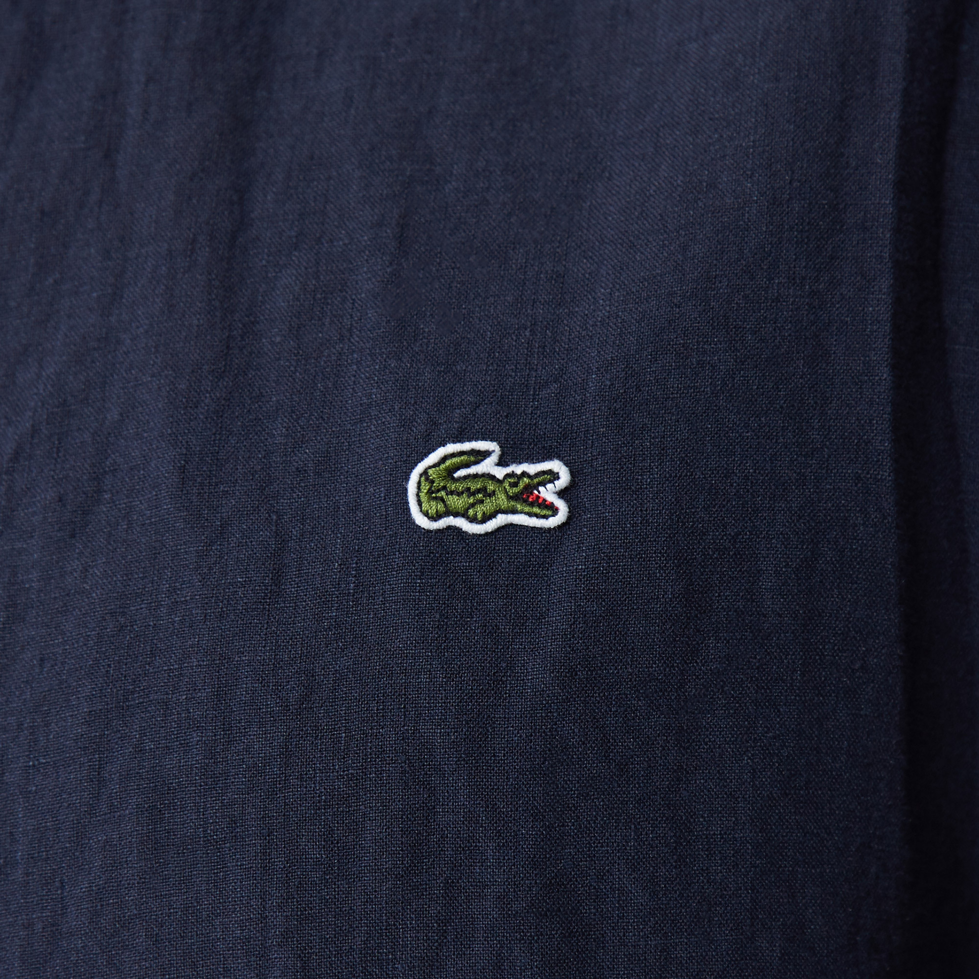 Erkek Regular Fit Düğmeli Yaka Keten Lacivert Gömlek