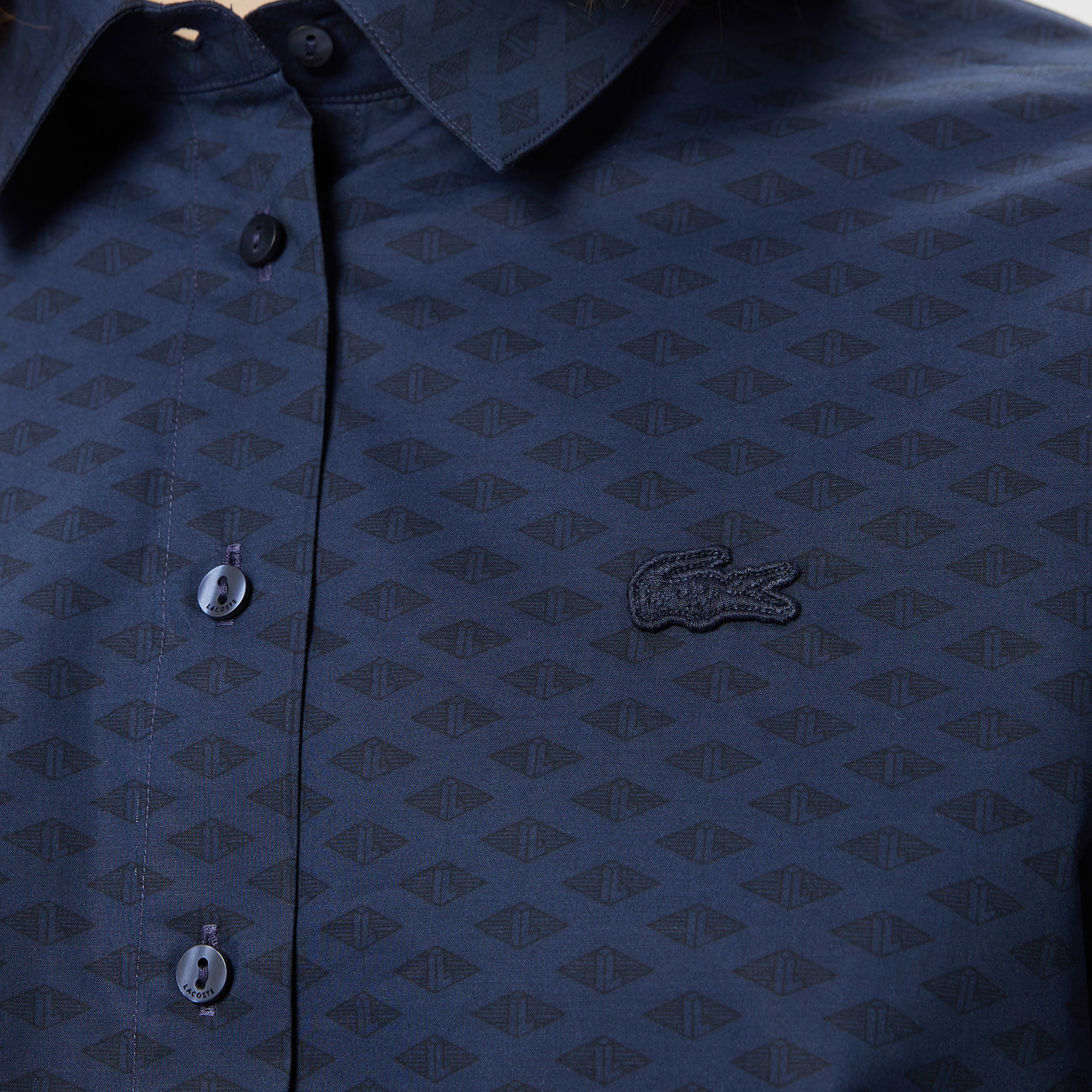 Kadın Relaxed Fit Desenli Lacivert Gömlek