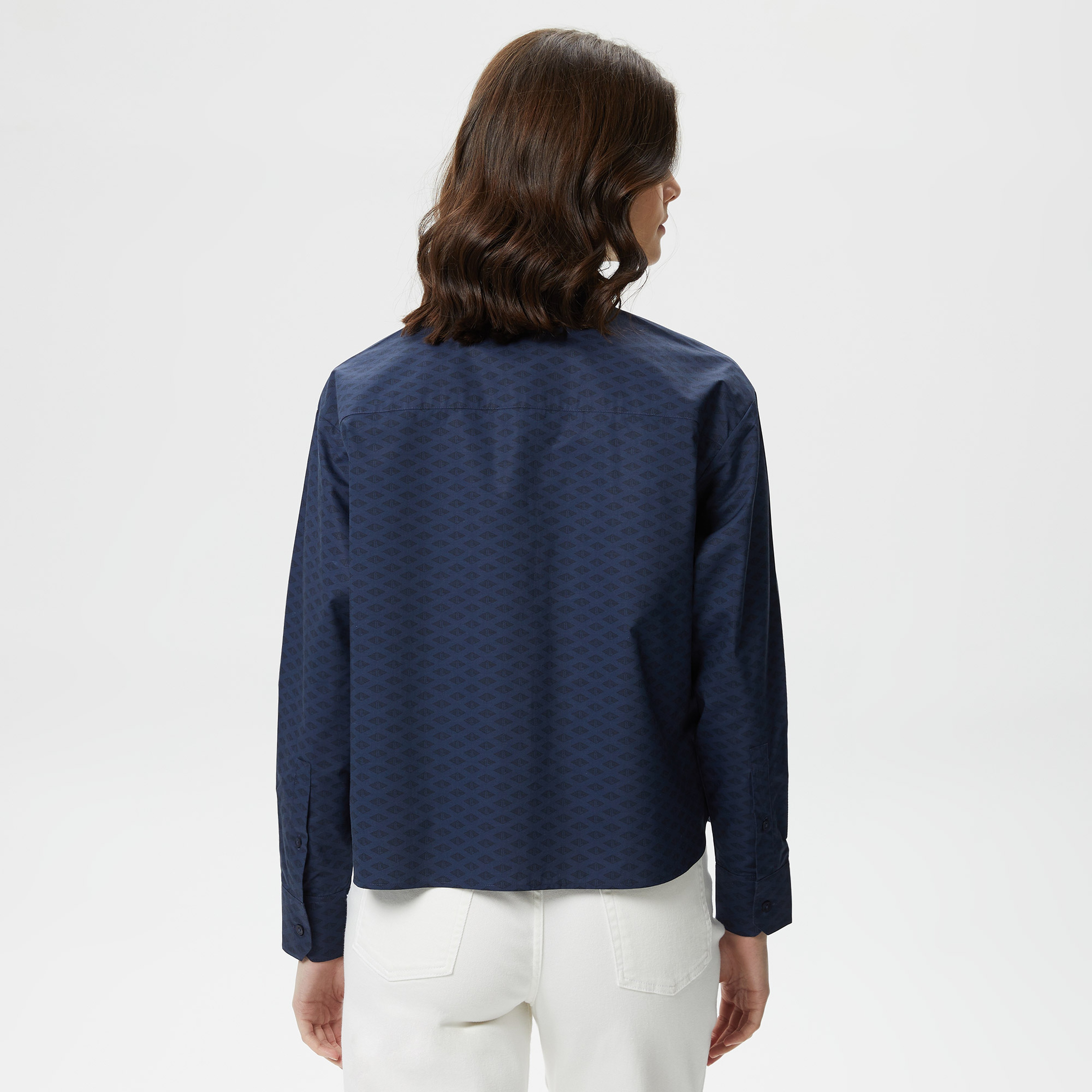 Kadın Relaxed Fit Desenli Lacivert Gömlek