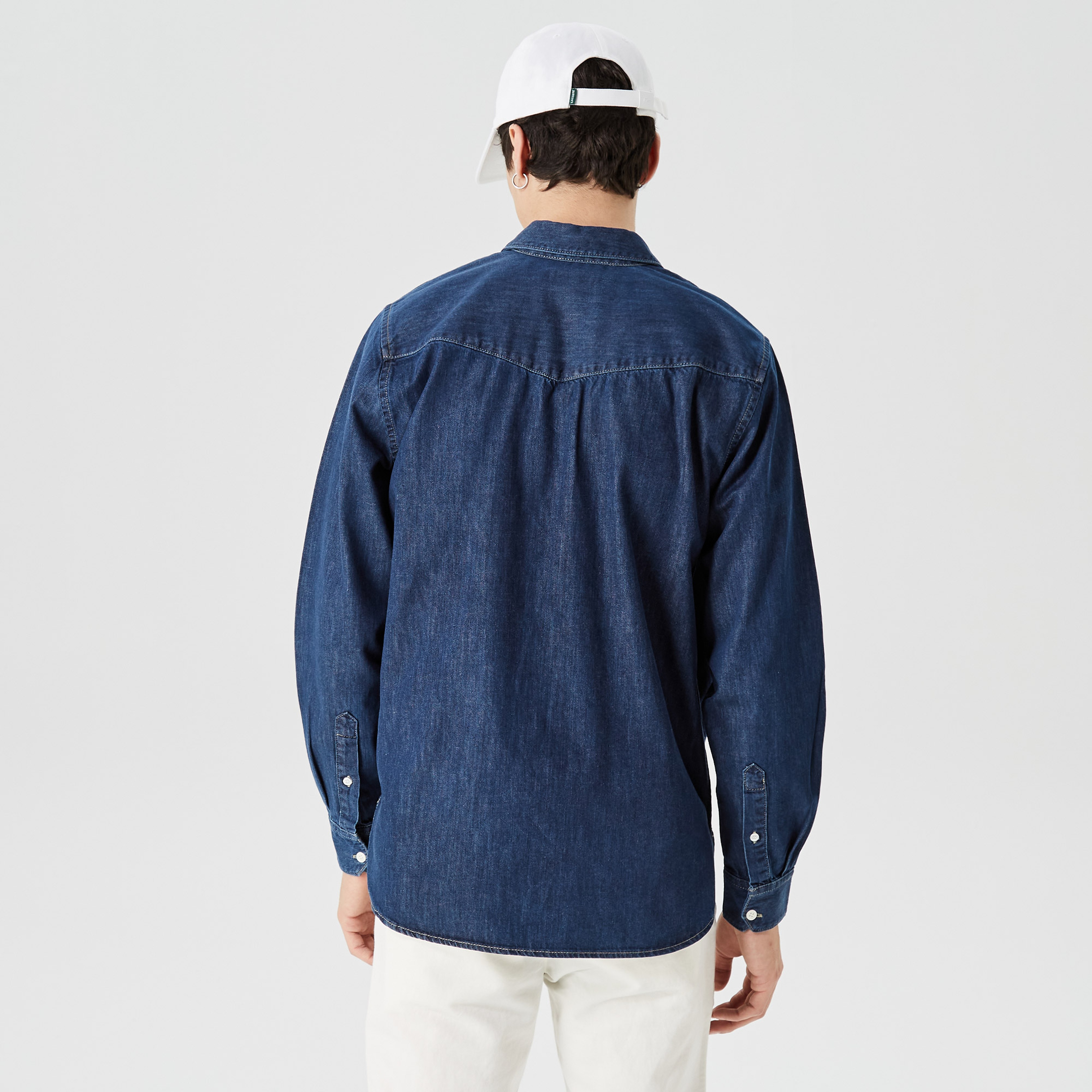 Erkek Regular Fit Uzun Kollu Denim Lacivert Gömlek