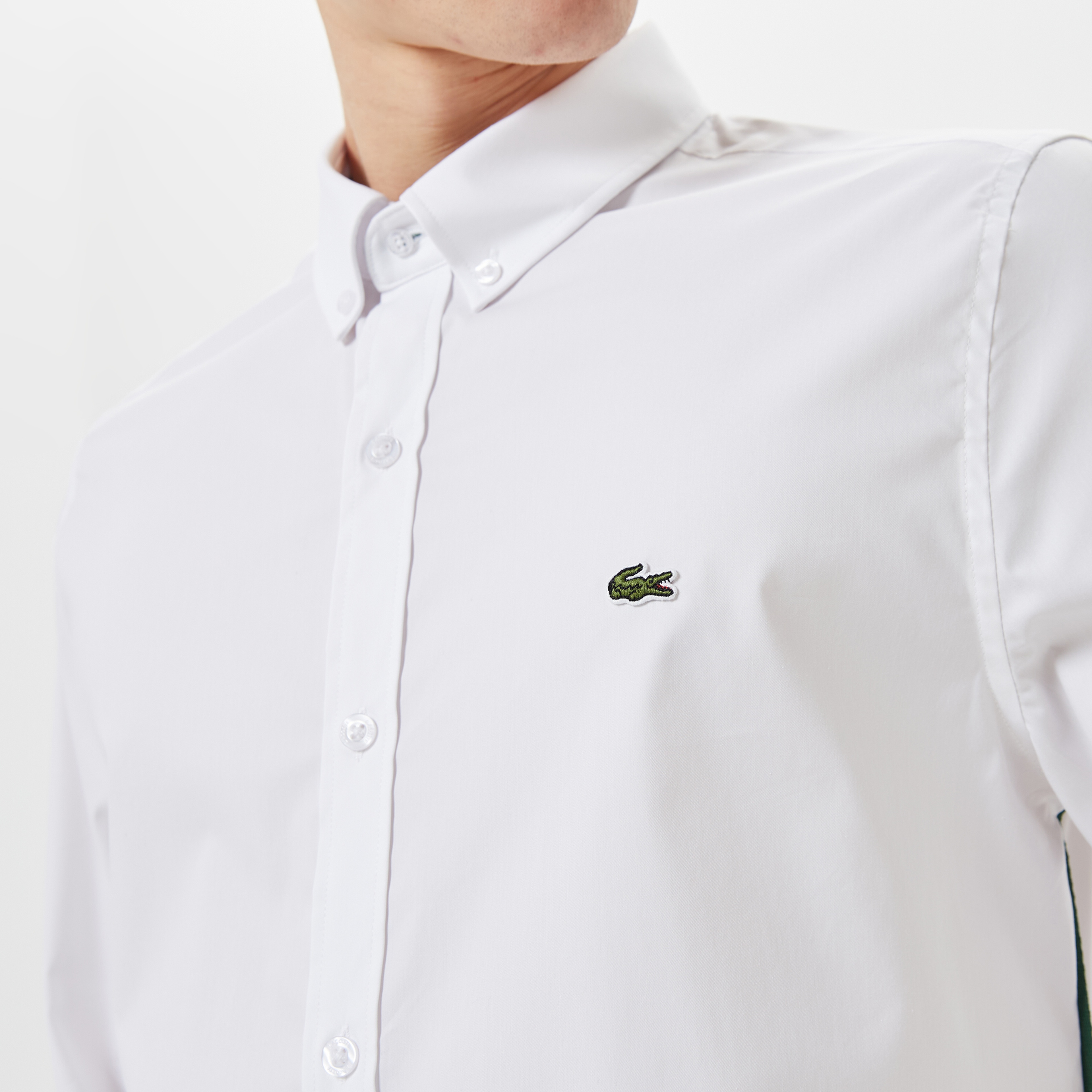 Erkek Slim Fit Düğmeli Yaka Beyaz Gömlek