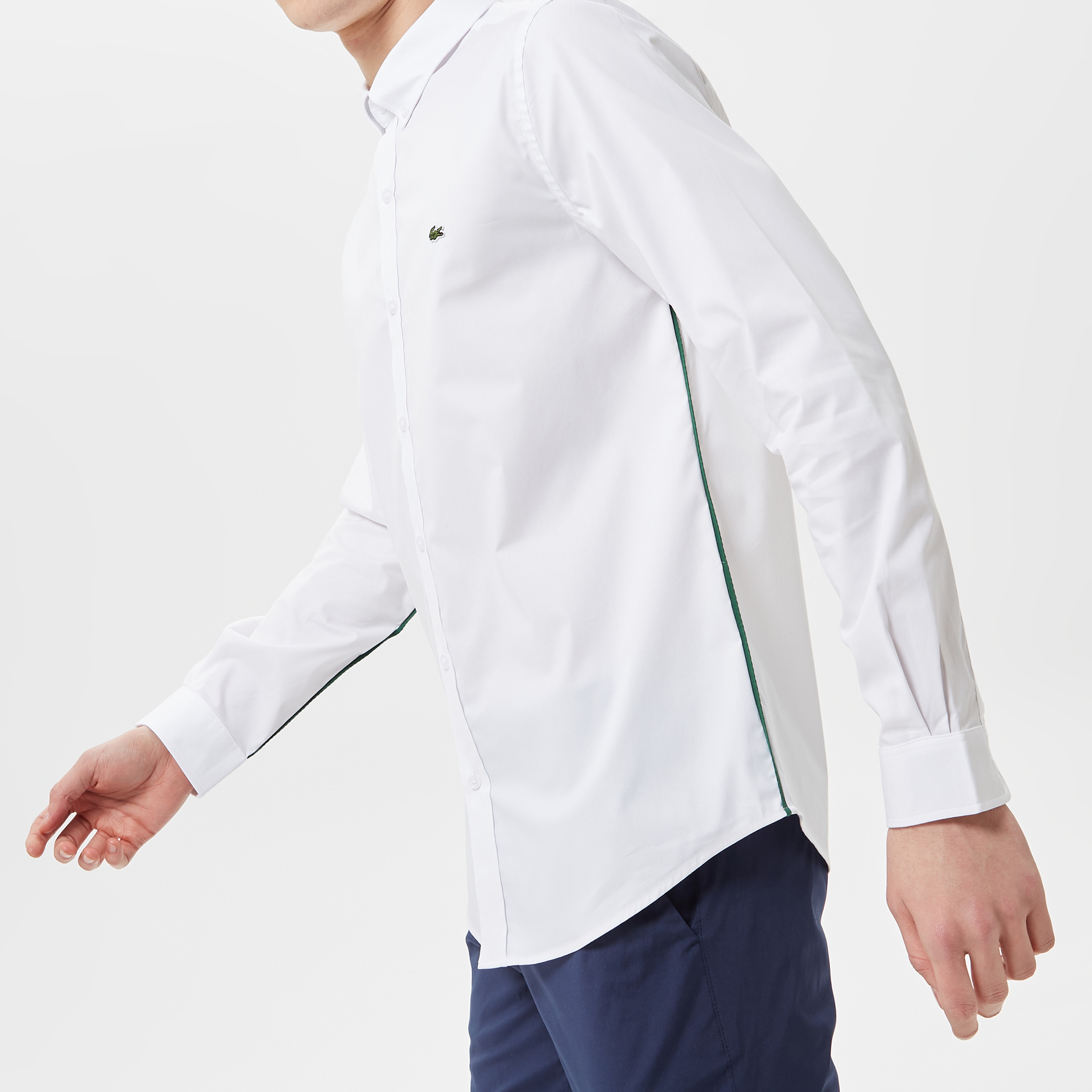 Erkek Slim Fit Düğmeli Yaka Beyaz Gömlek