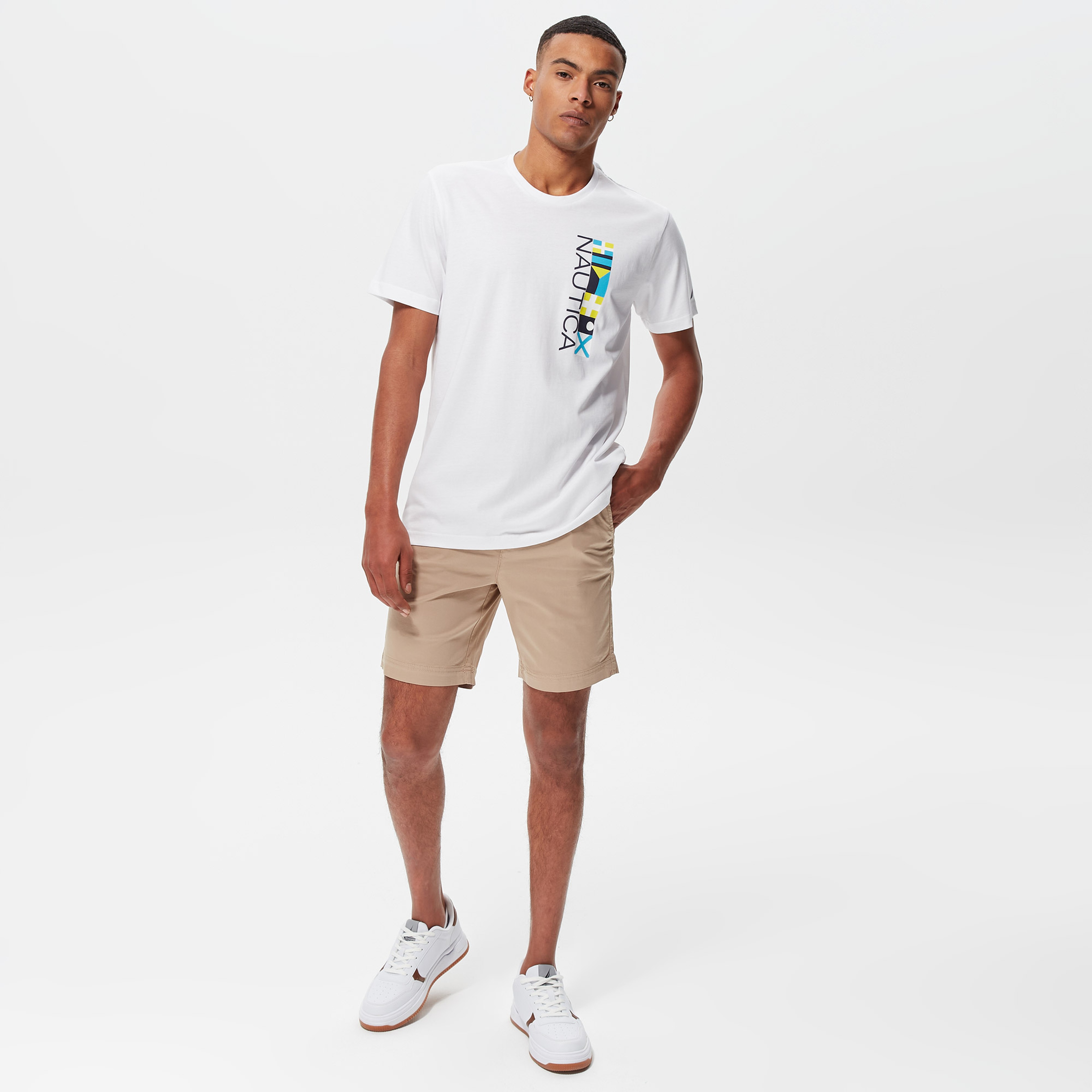 Nautica Erkek Beyaz Baskılı Standart Fit T-Shirt