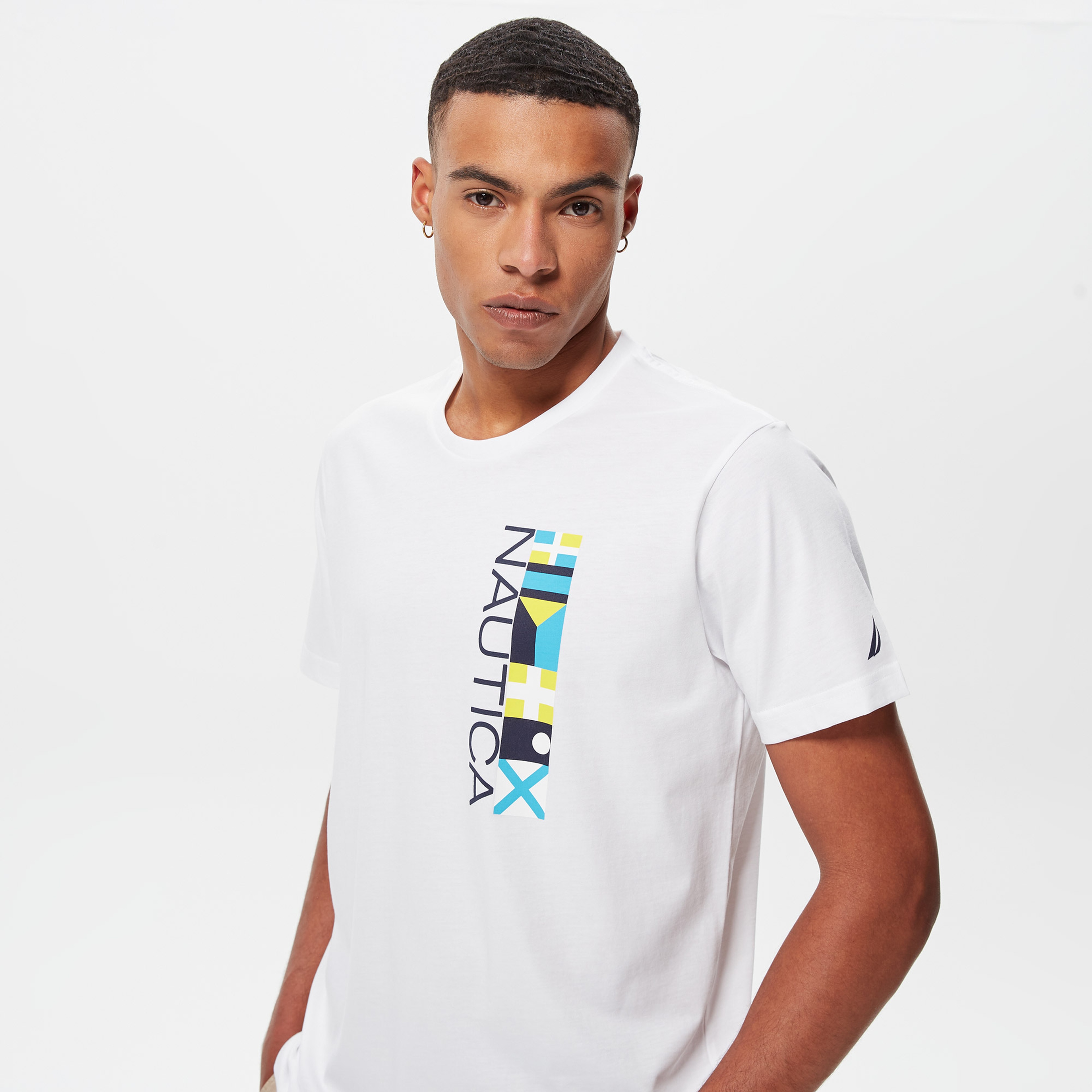Nautica Erkek Beyaz Baskılı Standart Fit T-Shirt