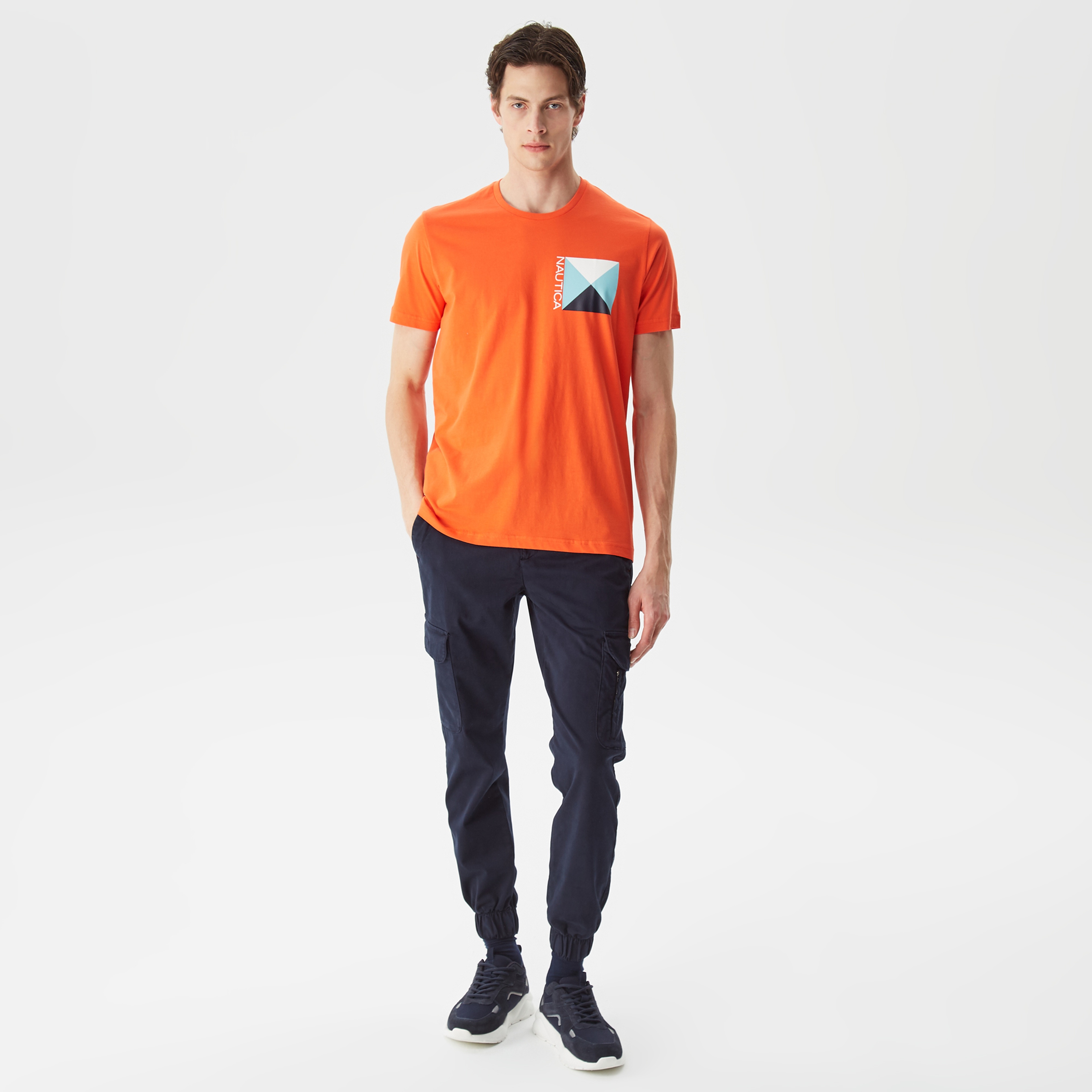 Nautica Erkek Turuncu Baskılı Standart Fit T-Shirt