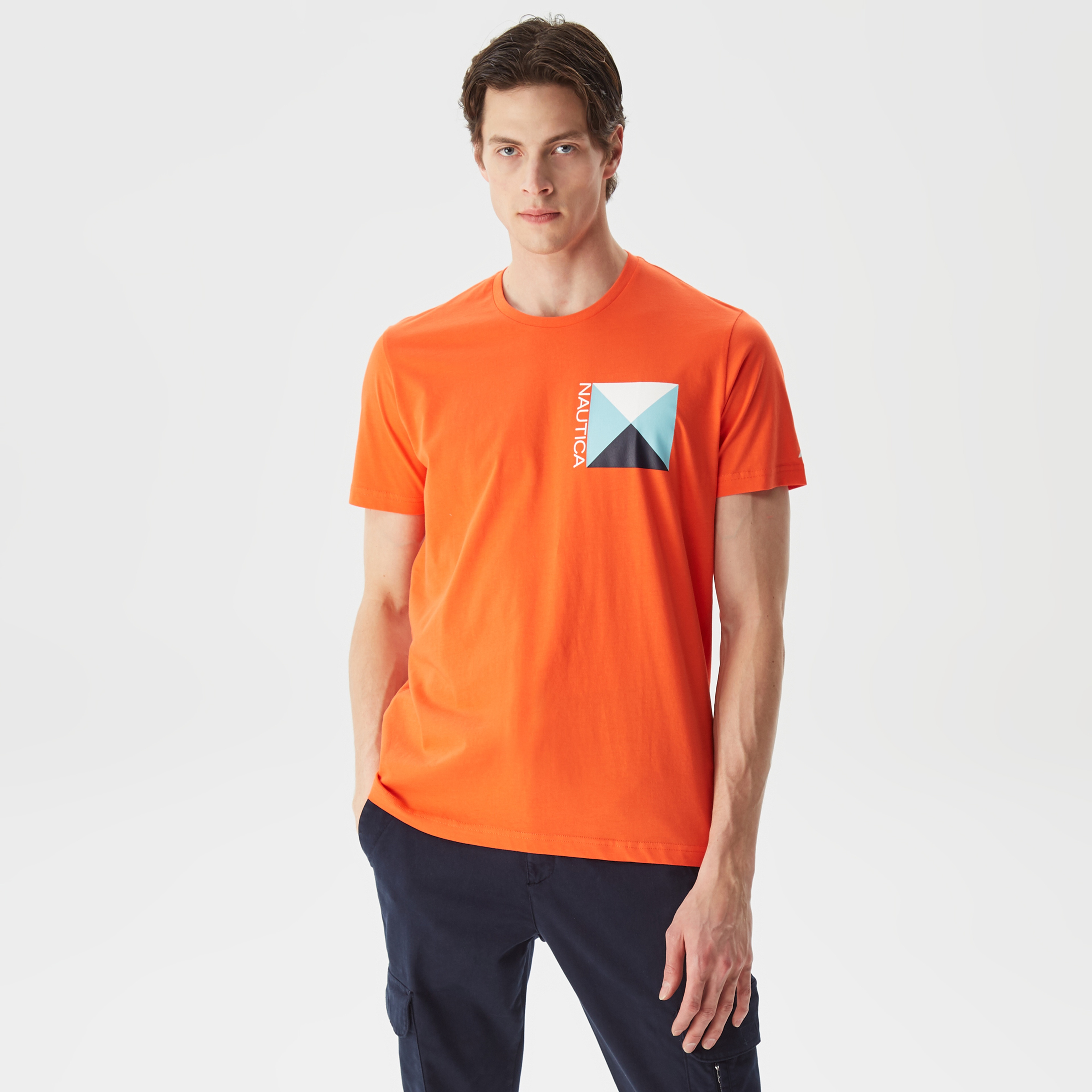 Nautica Erkek Turuncu Baskılı Standart Fit T-Shirt