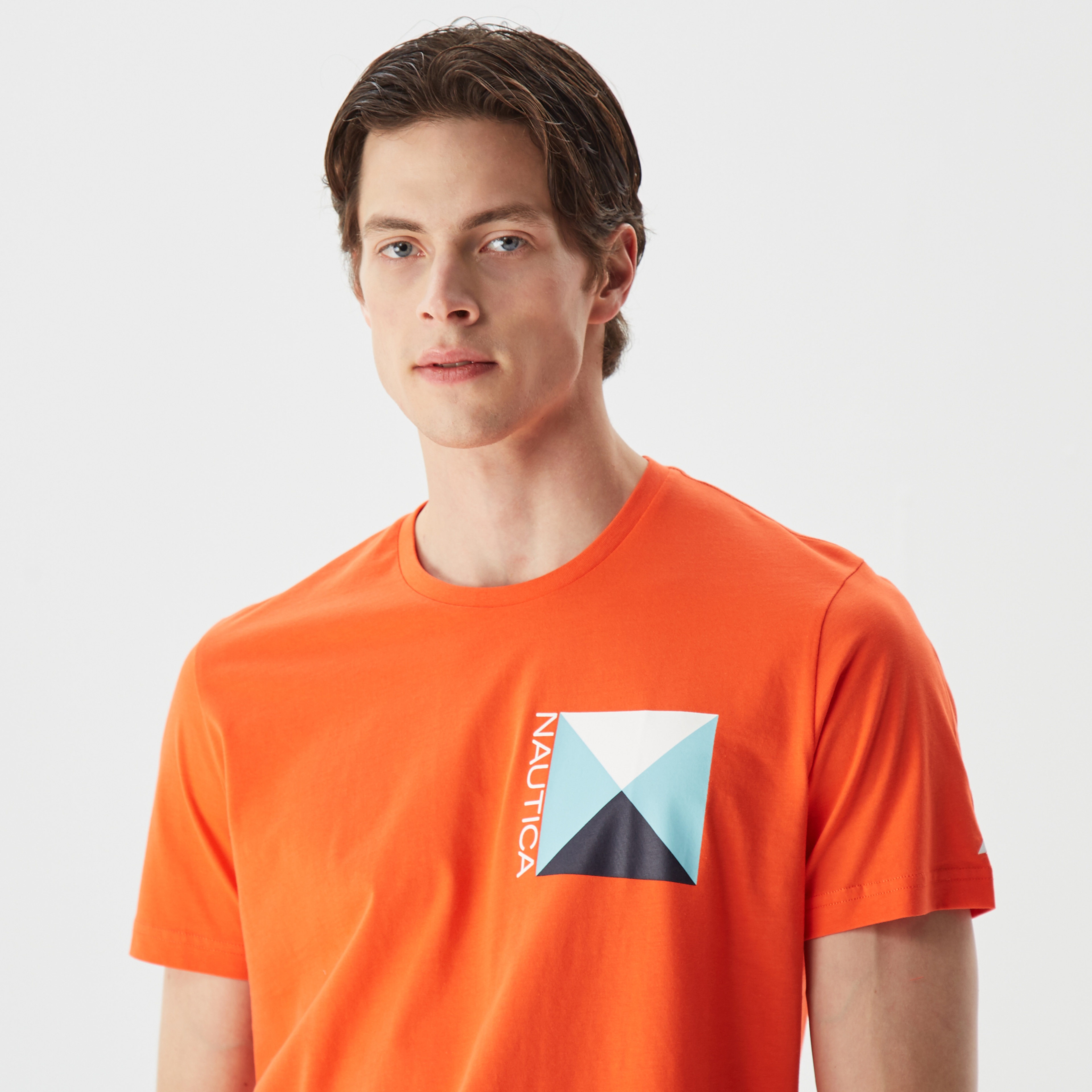 Nautica Erkek Turuncu Baskılı Standart Fit T-Shirt