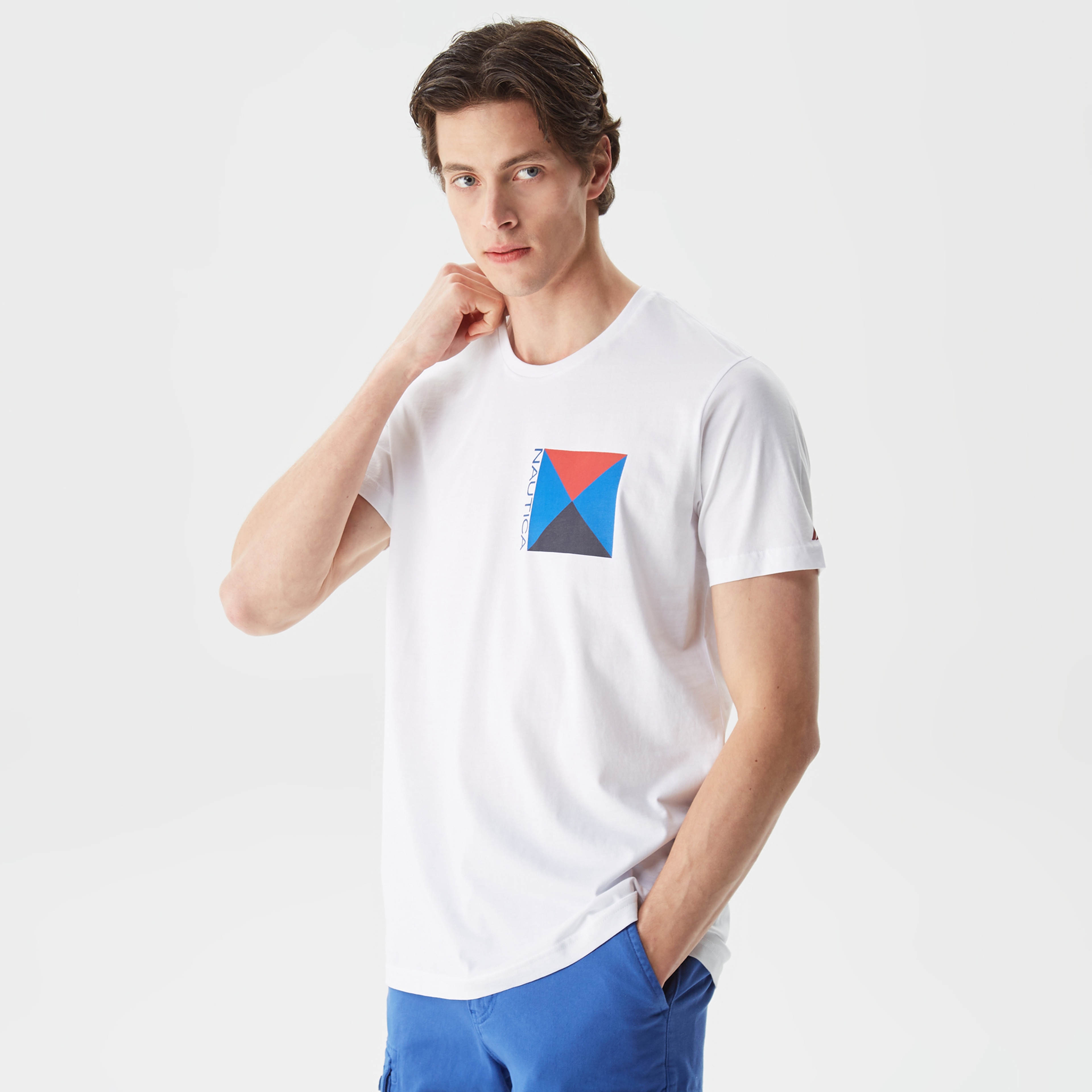 Nautica Erkek Beyaz Baskılı Standart Fit T-Shirt
