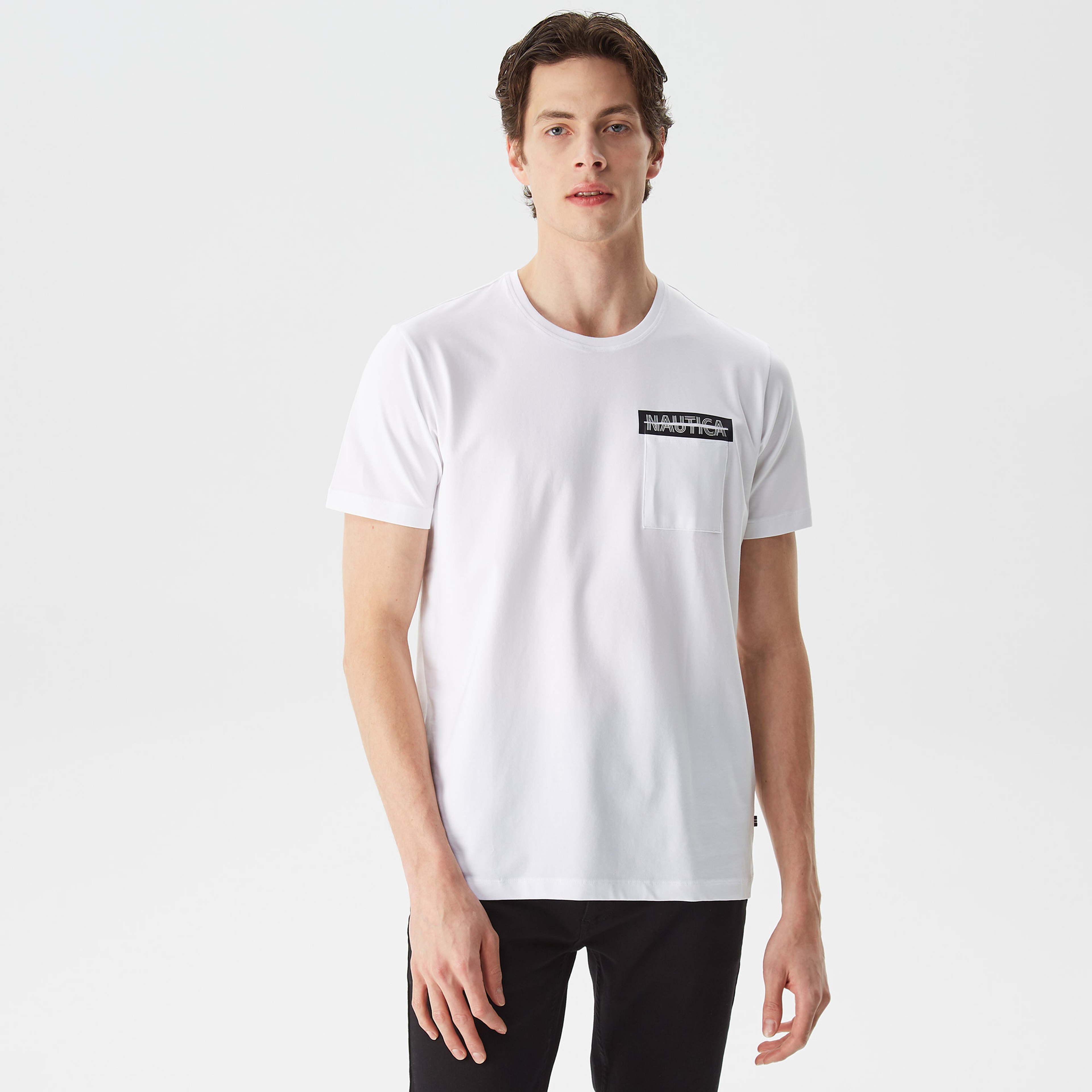 Nautica Erkek Beyaz Baskılı Standart Fit T-Shirt