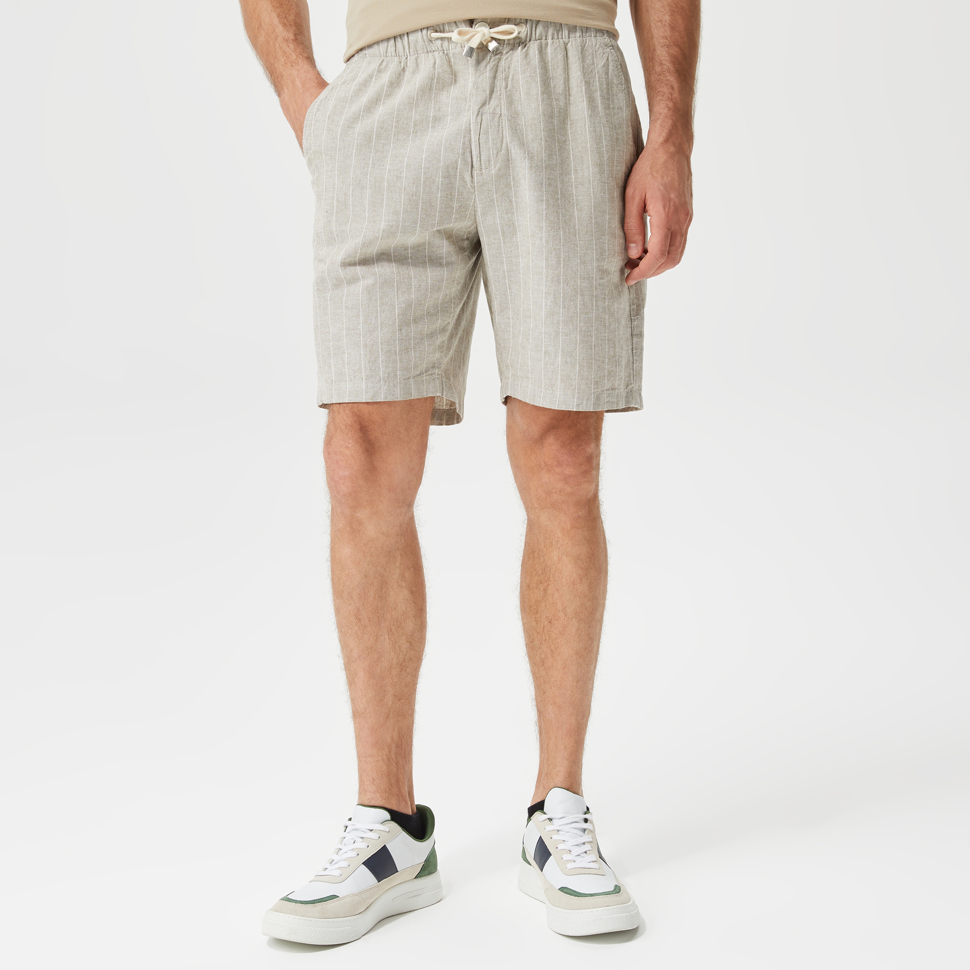 Nautica Erkek Krem Çizgili Bermuda