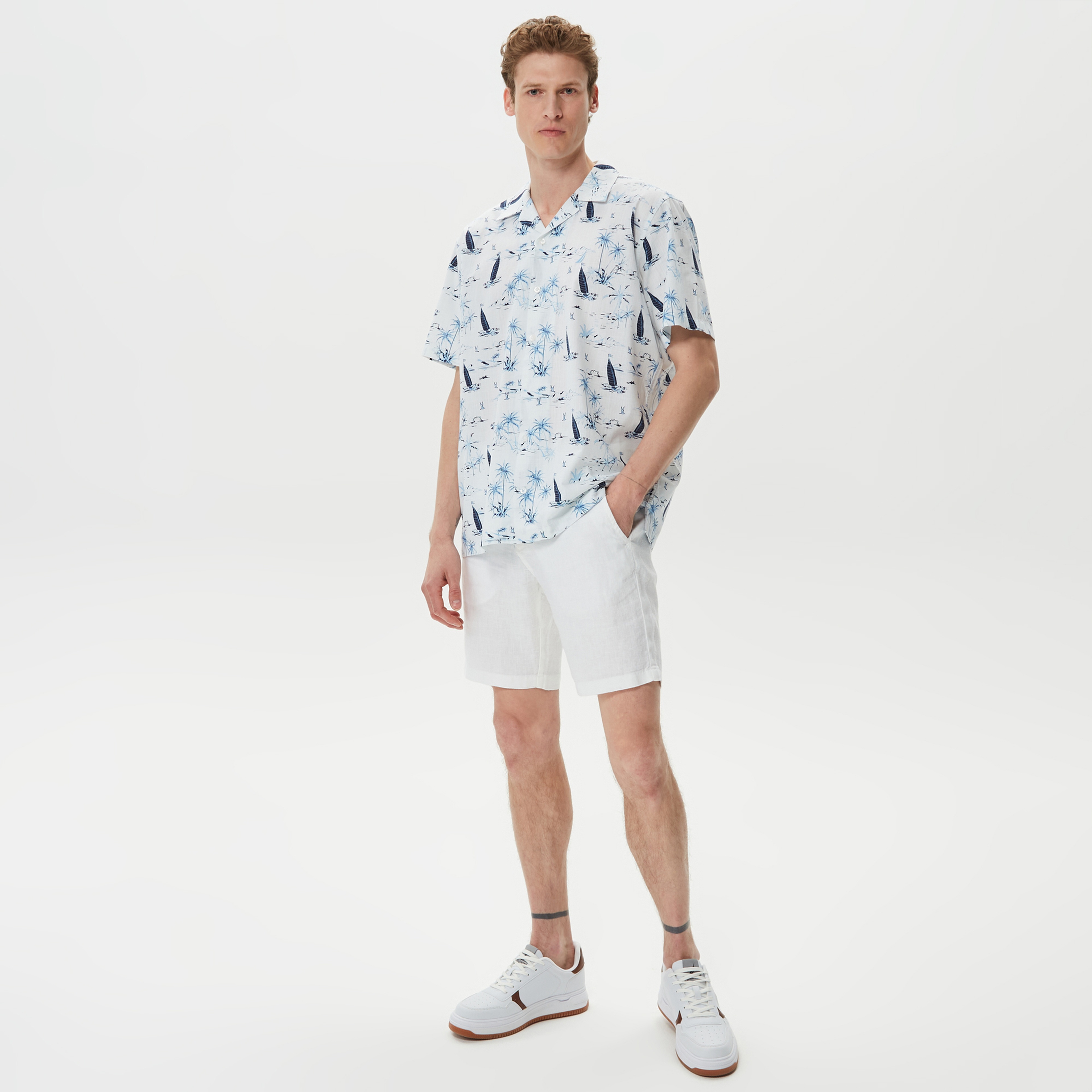 Nautica Erkek Beyaz Classic Fit Kısa Kollu Gömlek