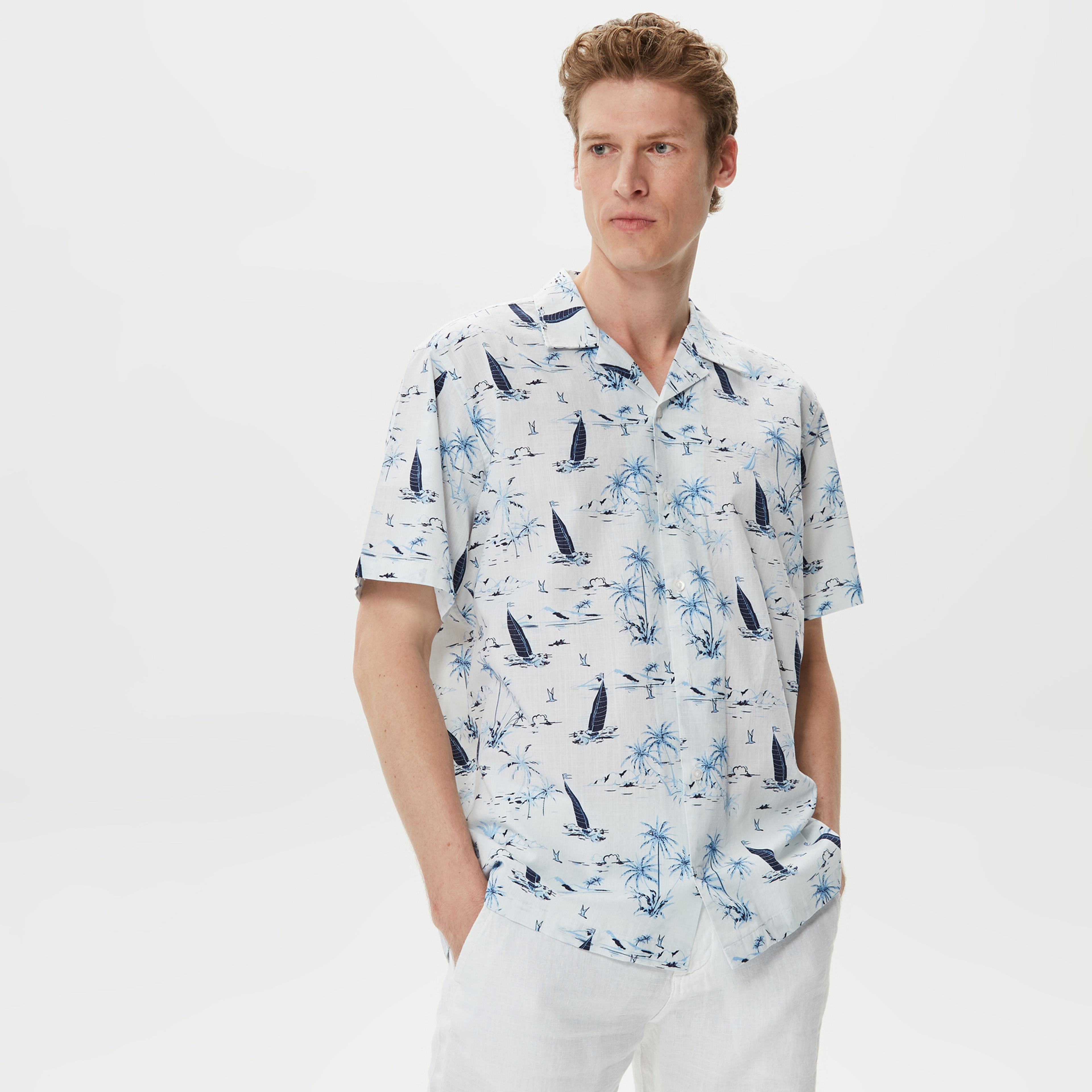 Nautica Erkek Beyaz Classic Fit Kısa Kollu Gömlek