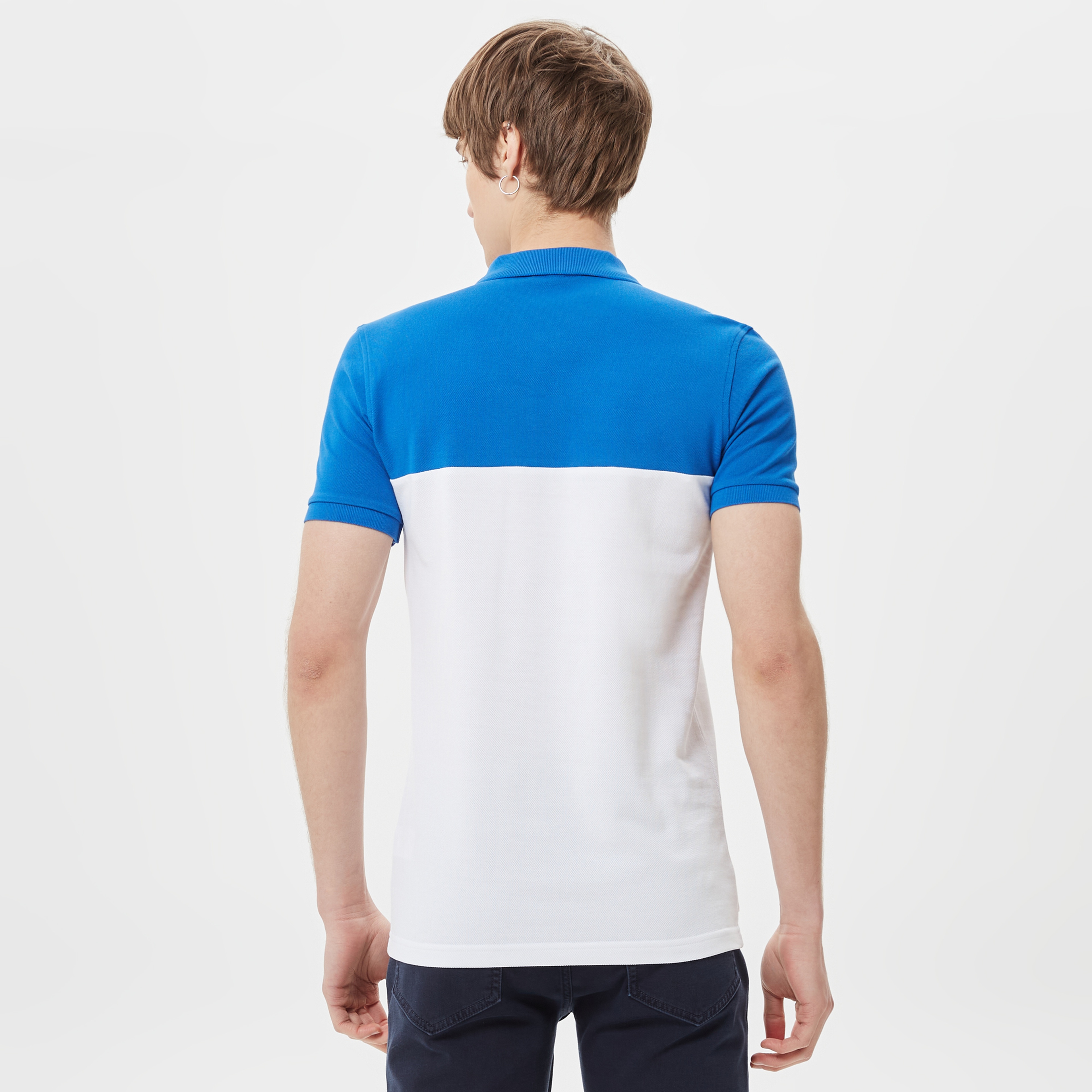 Erkek Slim Fit Renk Bloklu Mavi Polo