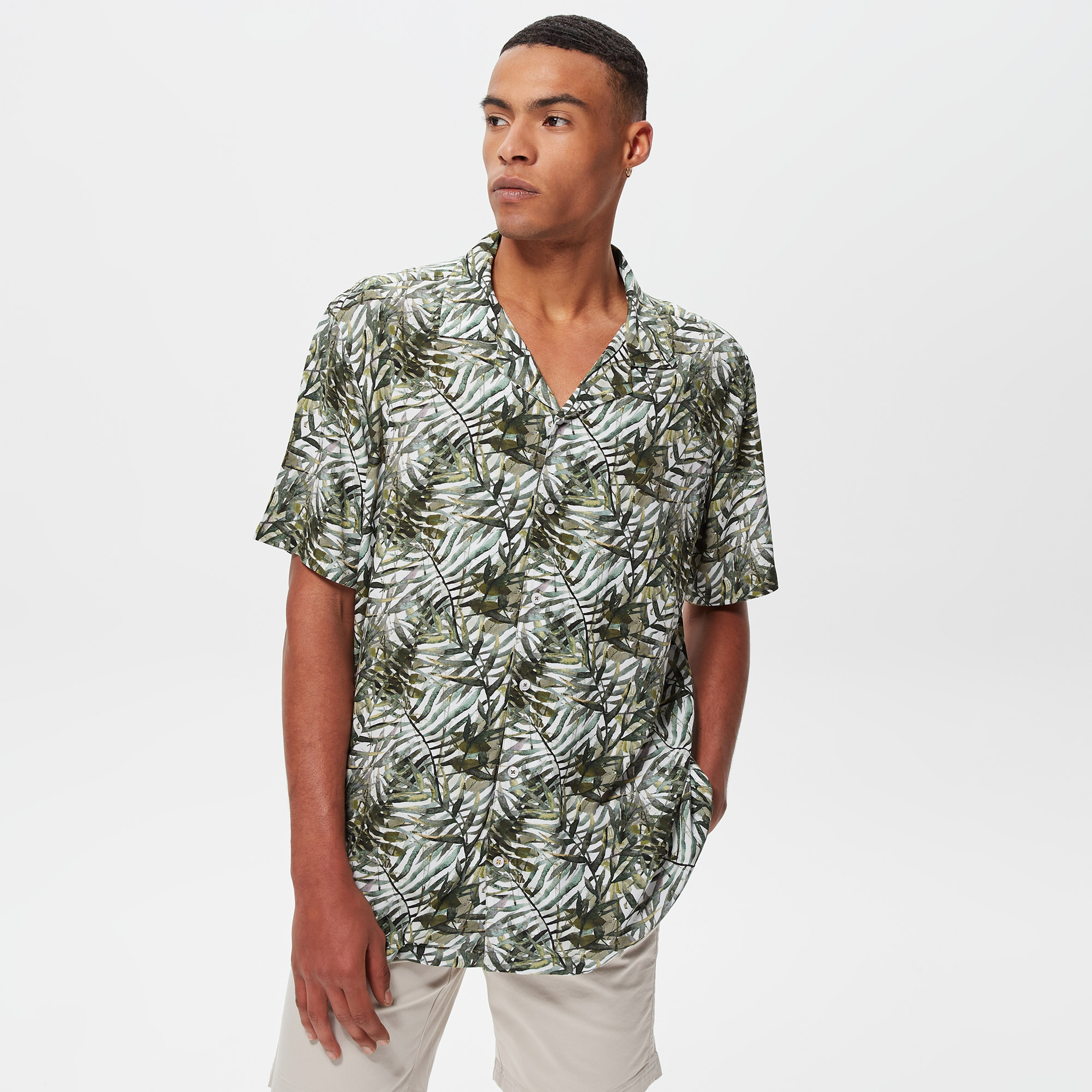 Nautica Erkek Yeşil Kısa Kollu Desenli Gömlek