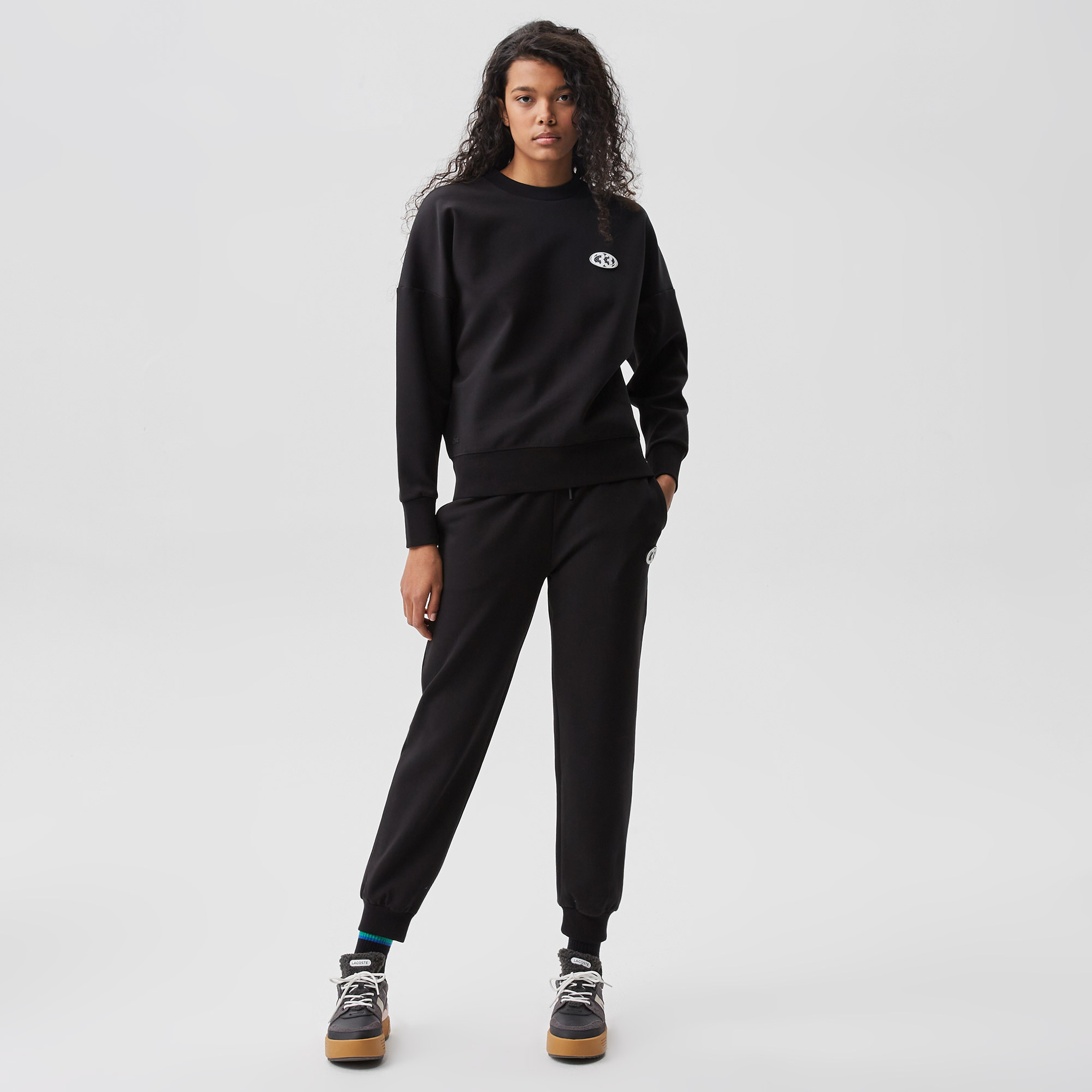 Kadın Slim Fit Baskılı Siyah Eşofman Altı