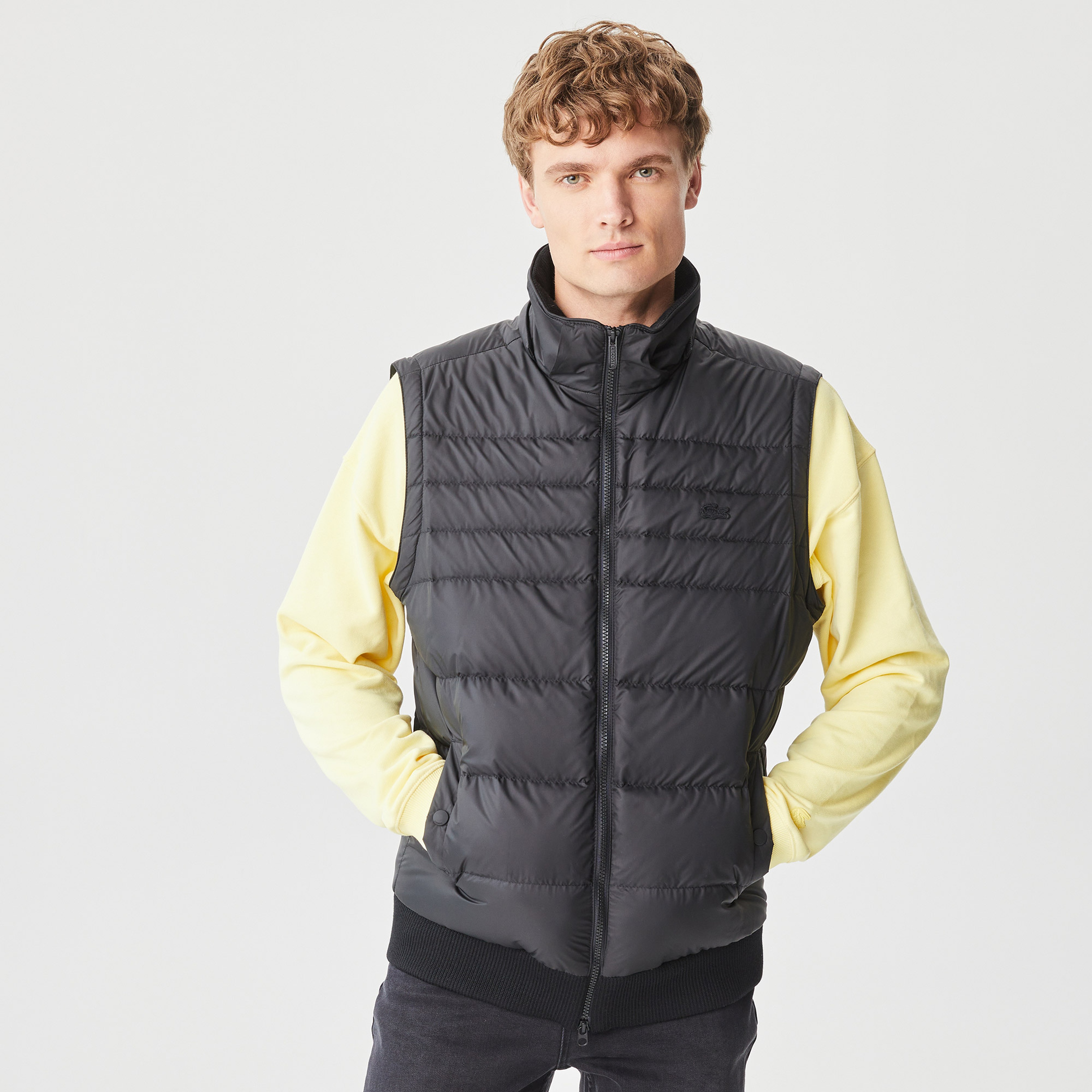 Lacoste Erkek Kapüşonlu Kapitone Renk Bloklu Siyah Mont