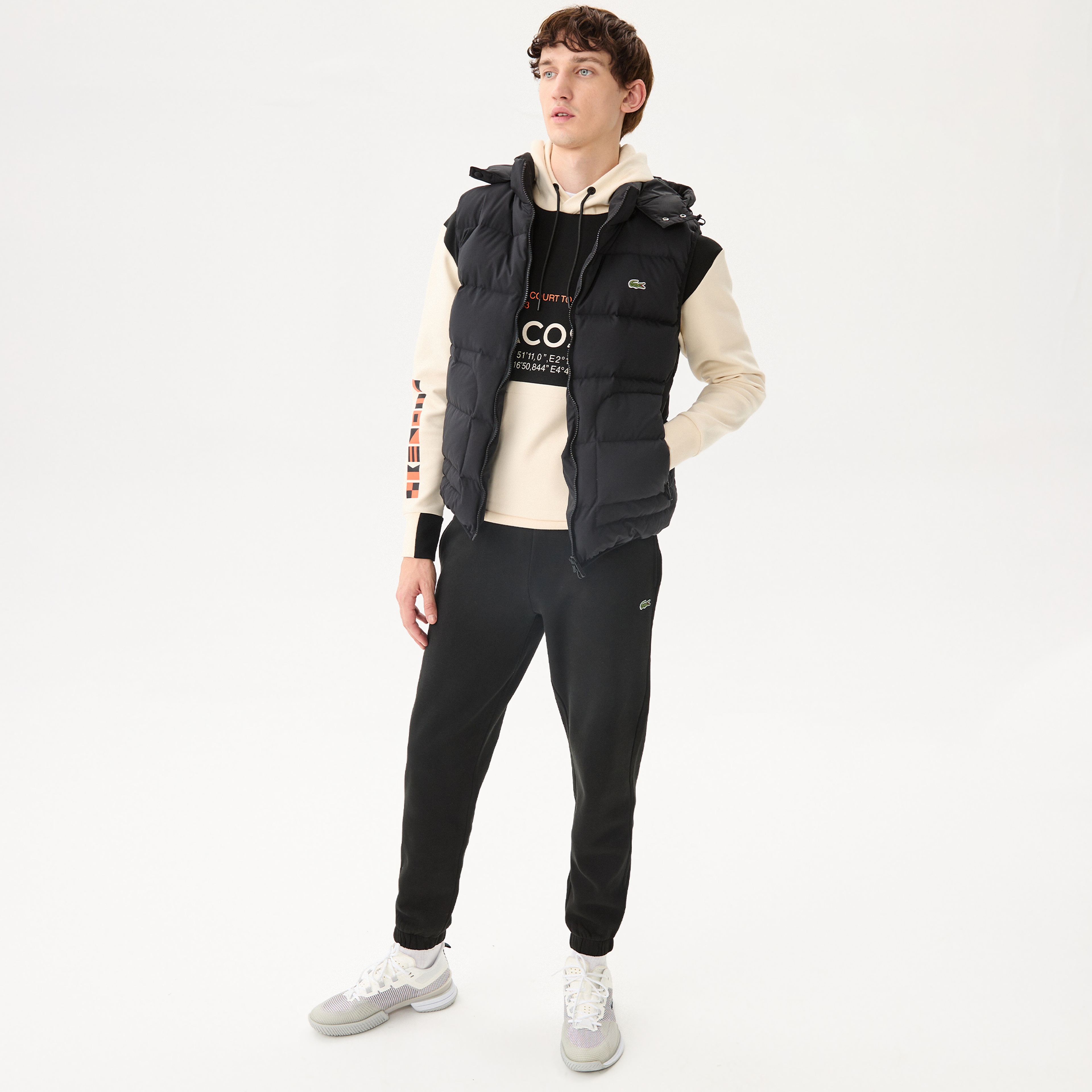 Lacoste Erkek Kapüşonlu Kapitone Siyah Şişme Yelek