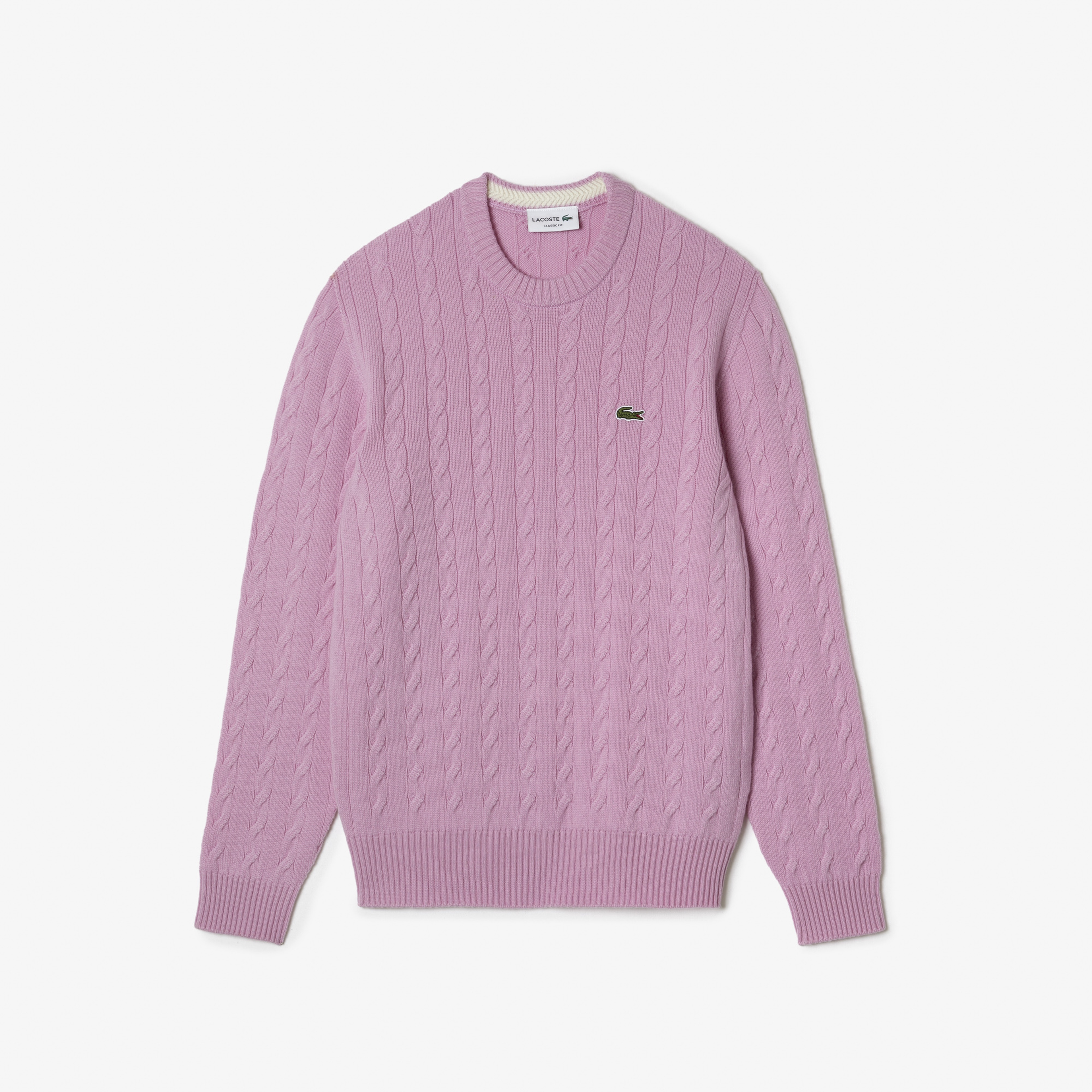 Lacoste Erkek Bisiklet Yaka Çizgili Yün Pembe Kazak
