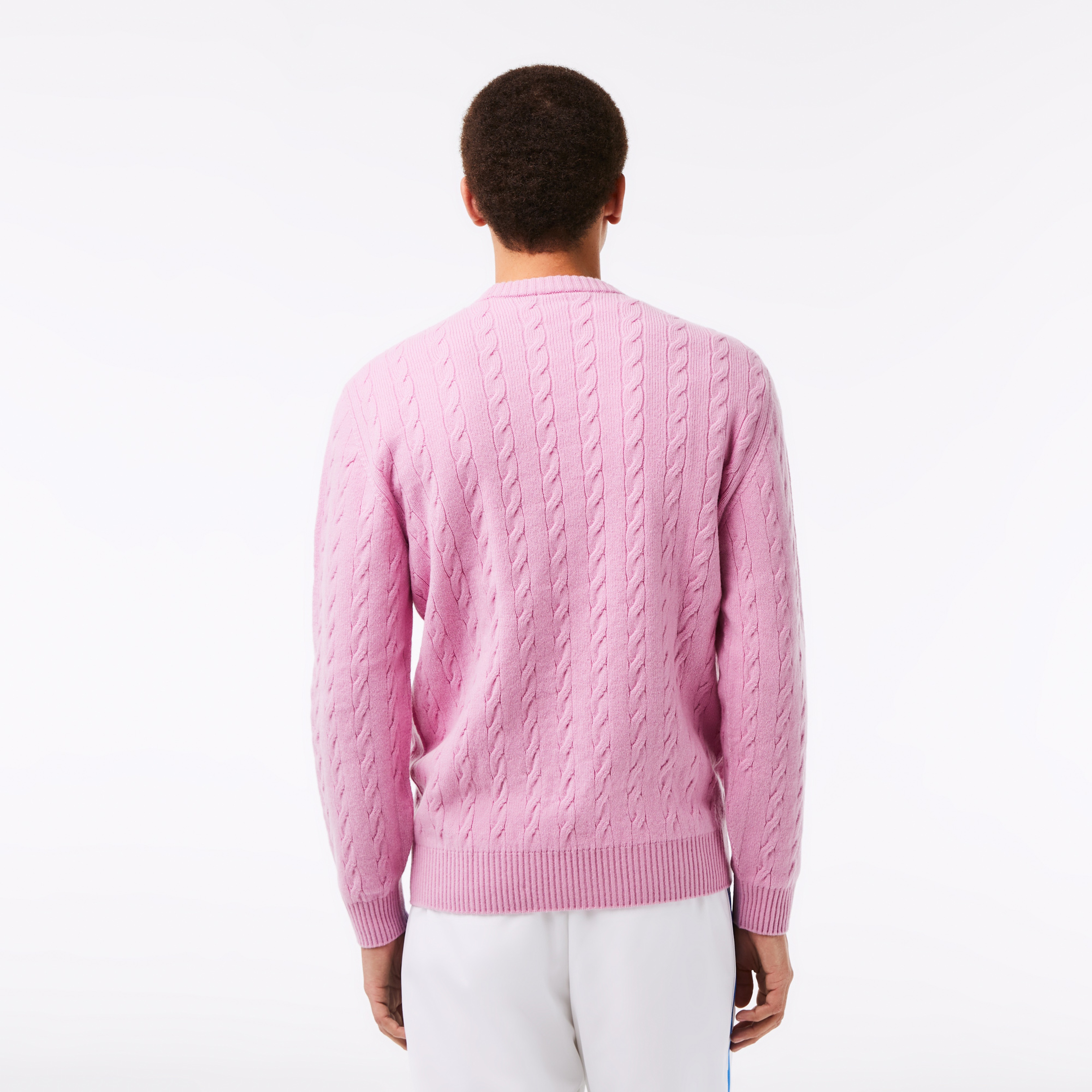 Lacoste Erkek Bisiklet Yaka Çizgili Yün Pembe Kazak