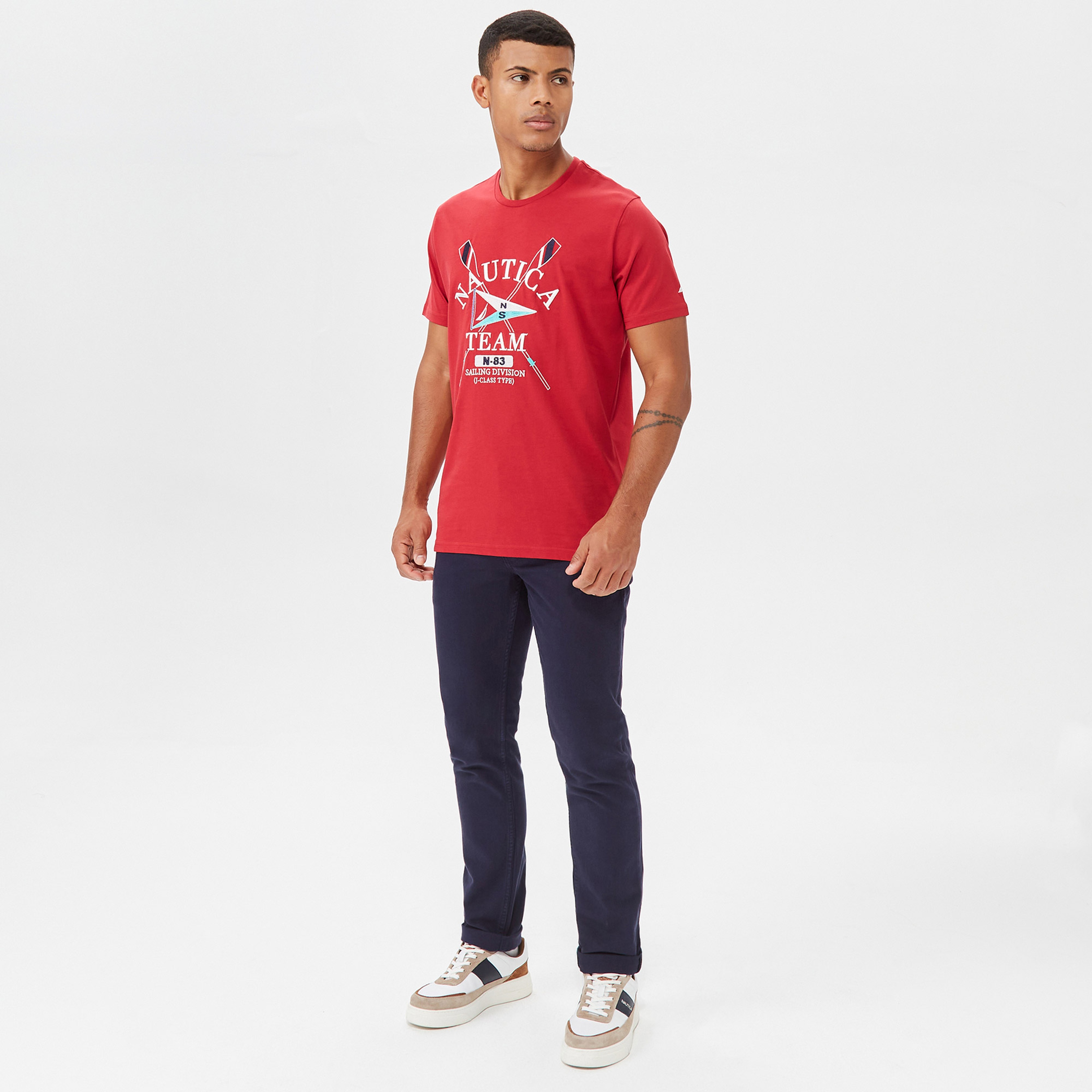NAUTICA ERKEK KIRMIZI BASKILI STANDART FIT KISA KOLLU T-SHIRT