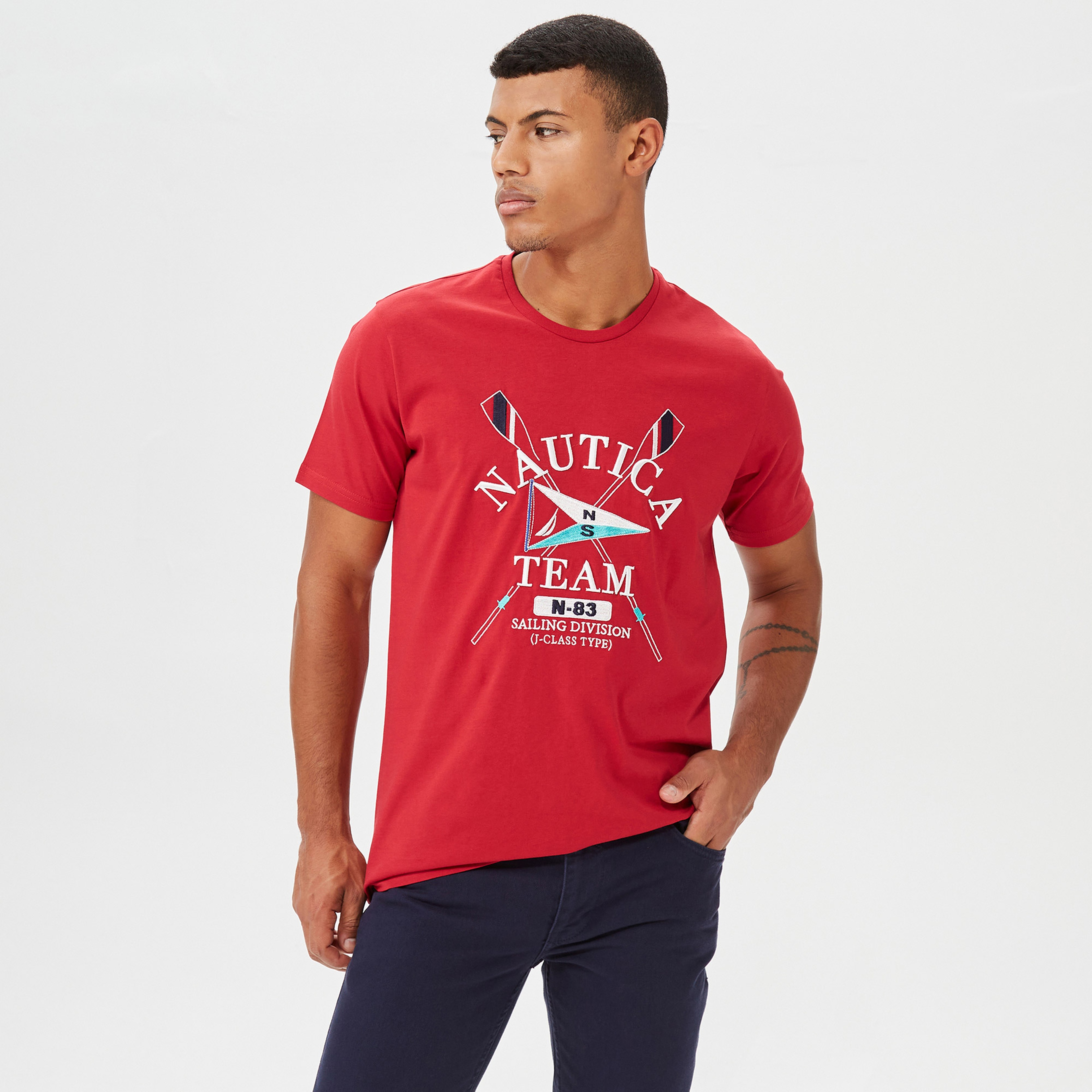 NAUTICA ERKEK KIRMIZI BASKILI STANDART FIT KISA KOLLU T-SHIRT