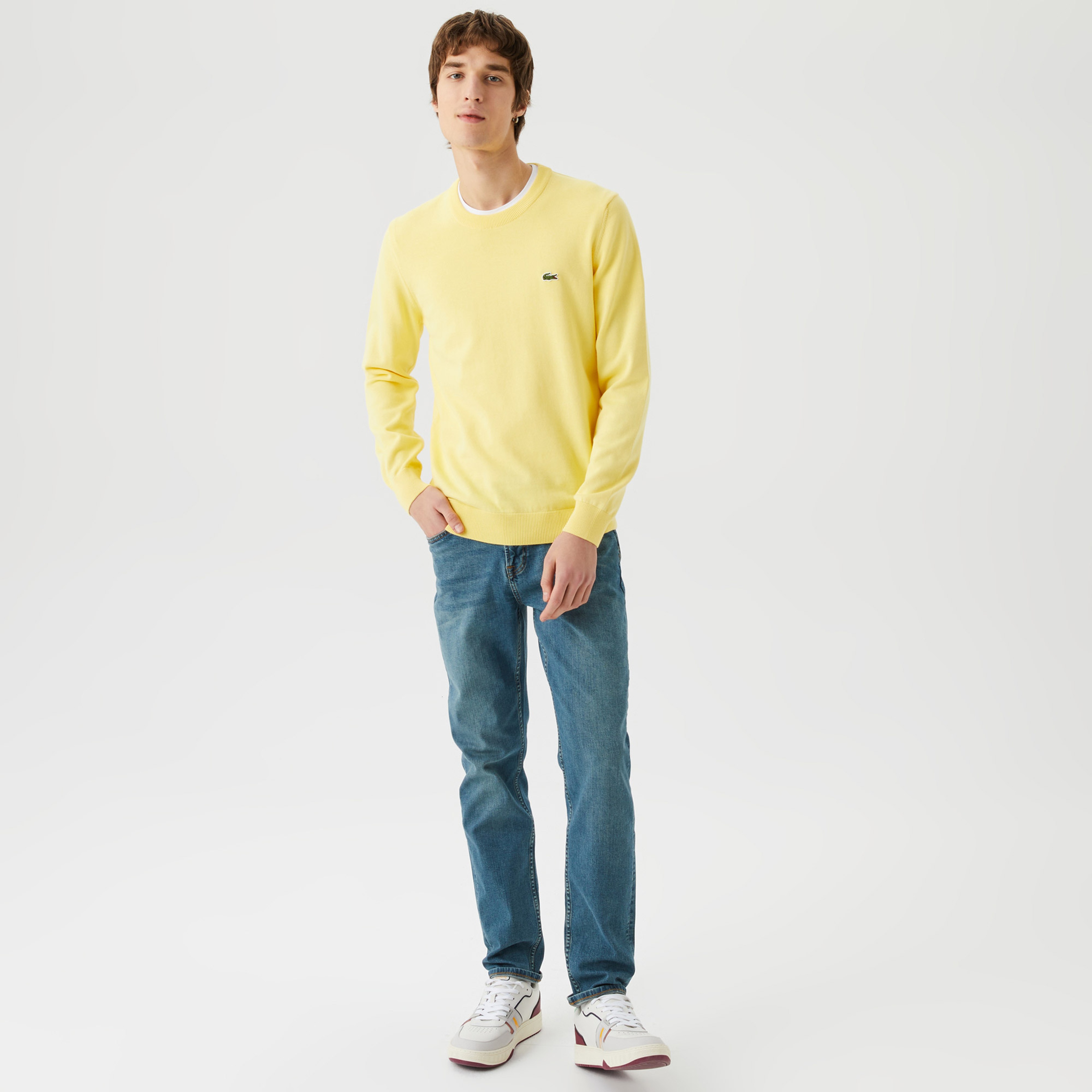 Lacoste Erkek Bisiklet Yaka Organik Pamuk Sarı Triko