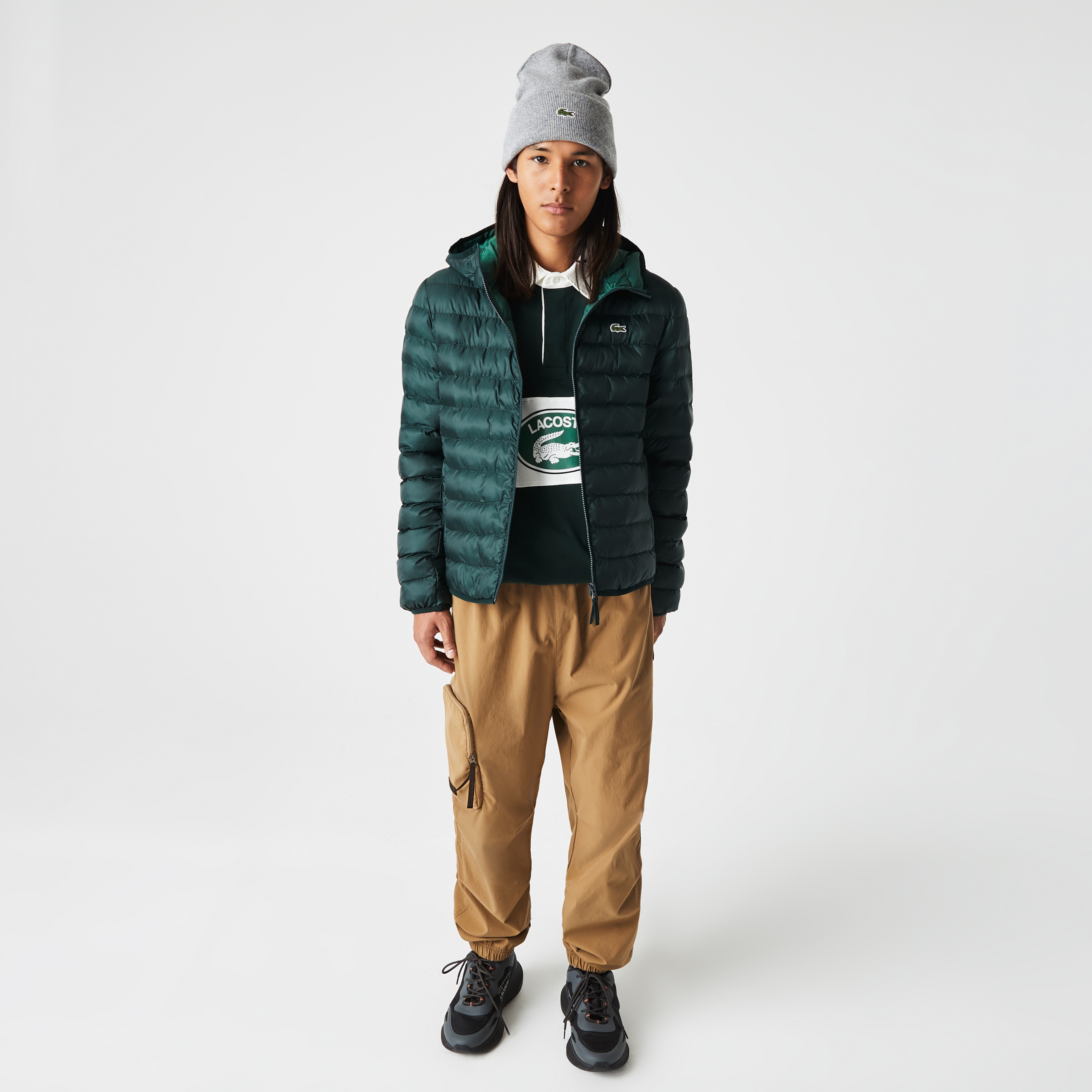 Erkek Kapüşonlu Kapitone Yeşil Mont