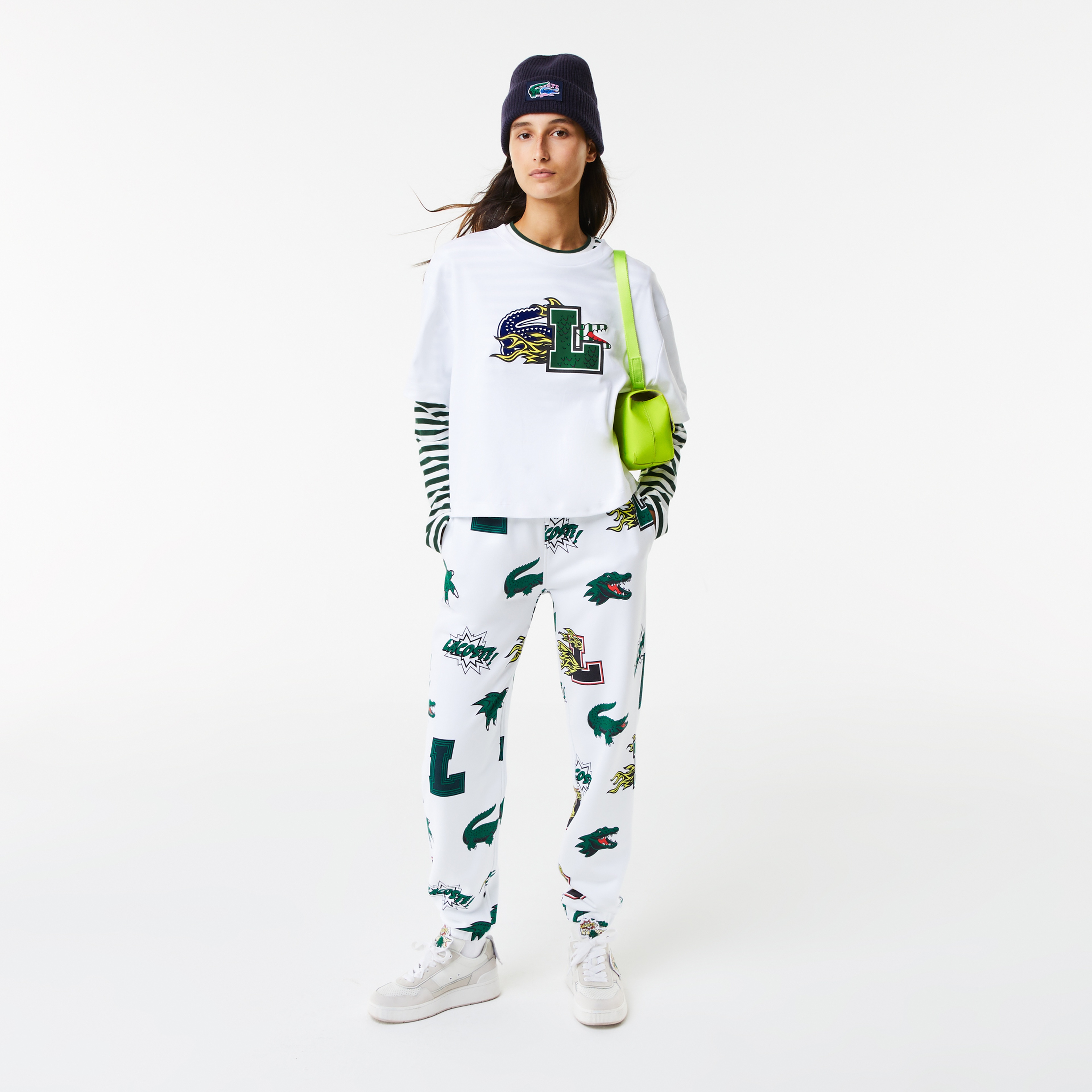 Lacoste Holiday Kadın Bisiklet Yaka Organik Pamuk Baskılı Beyaz T-Shirt