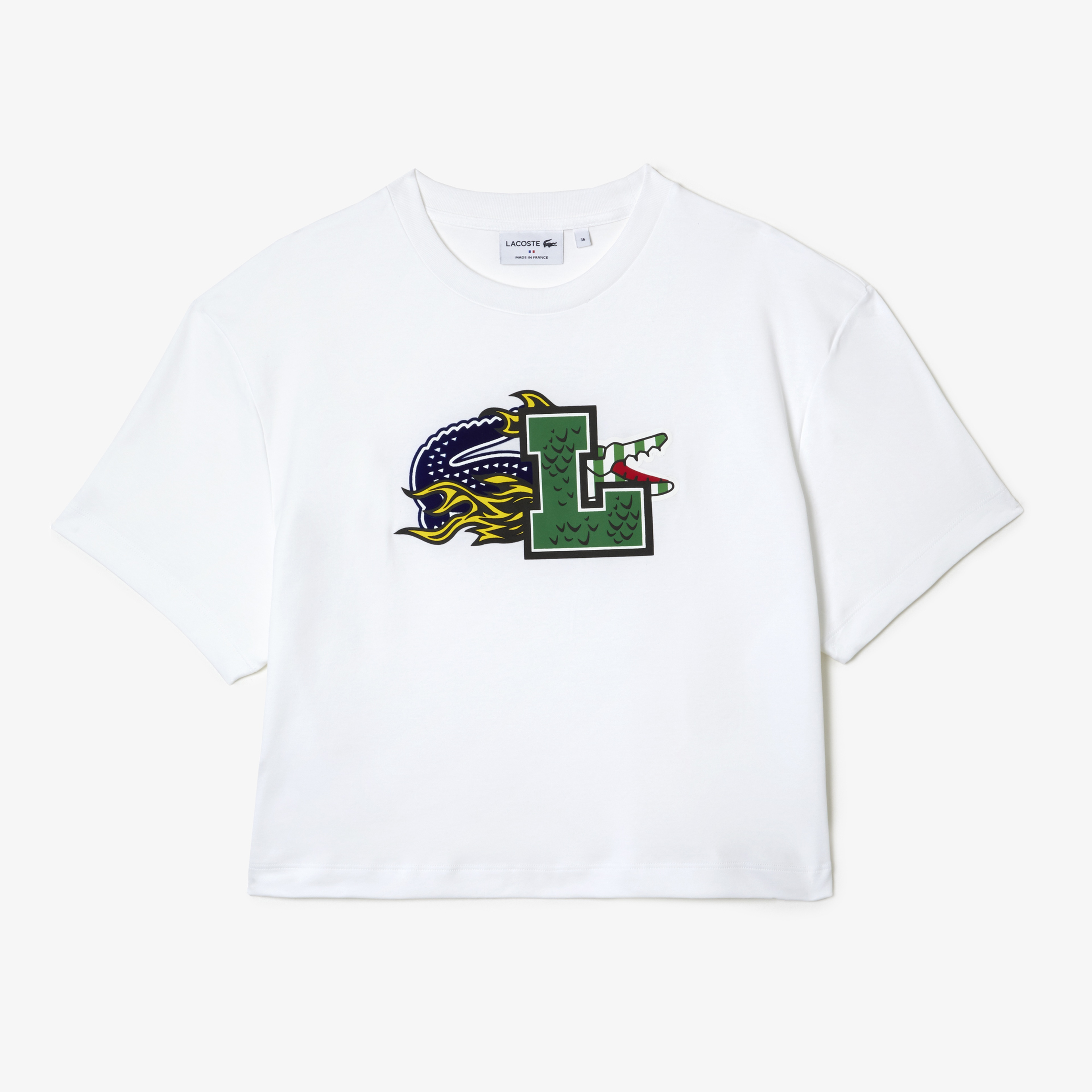 Lacoste Holiday Kadın Bisiklet Yaka Organik Pamuk Baskılı Beyaz T-Shirt