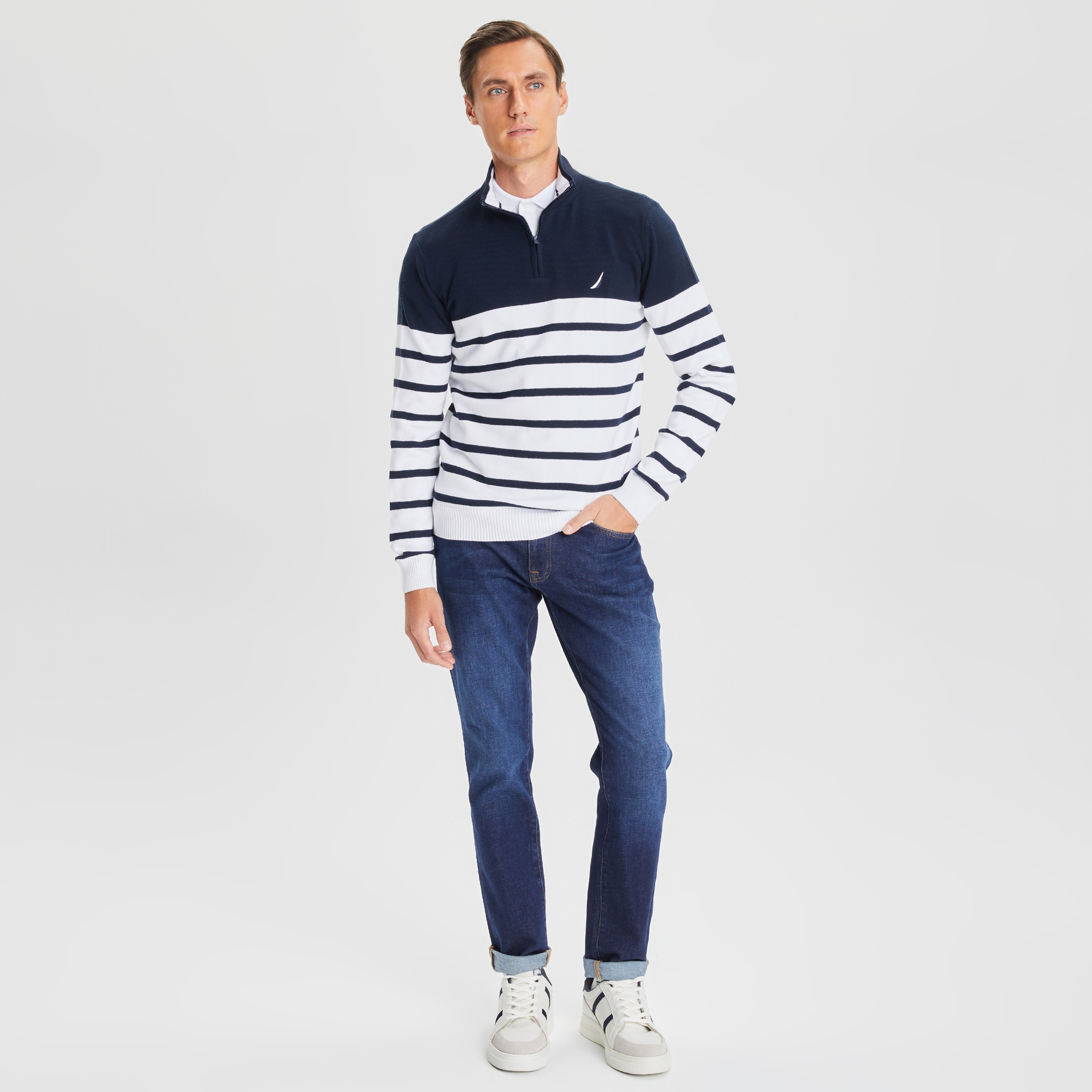 NAUTICA ERKEK LACİVERT UZUN KOLLU STANDART FIT TRİKO