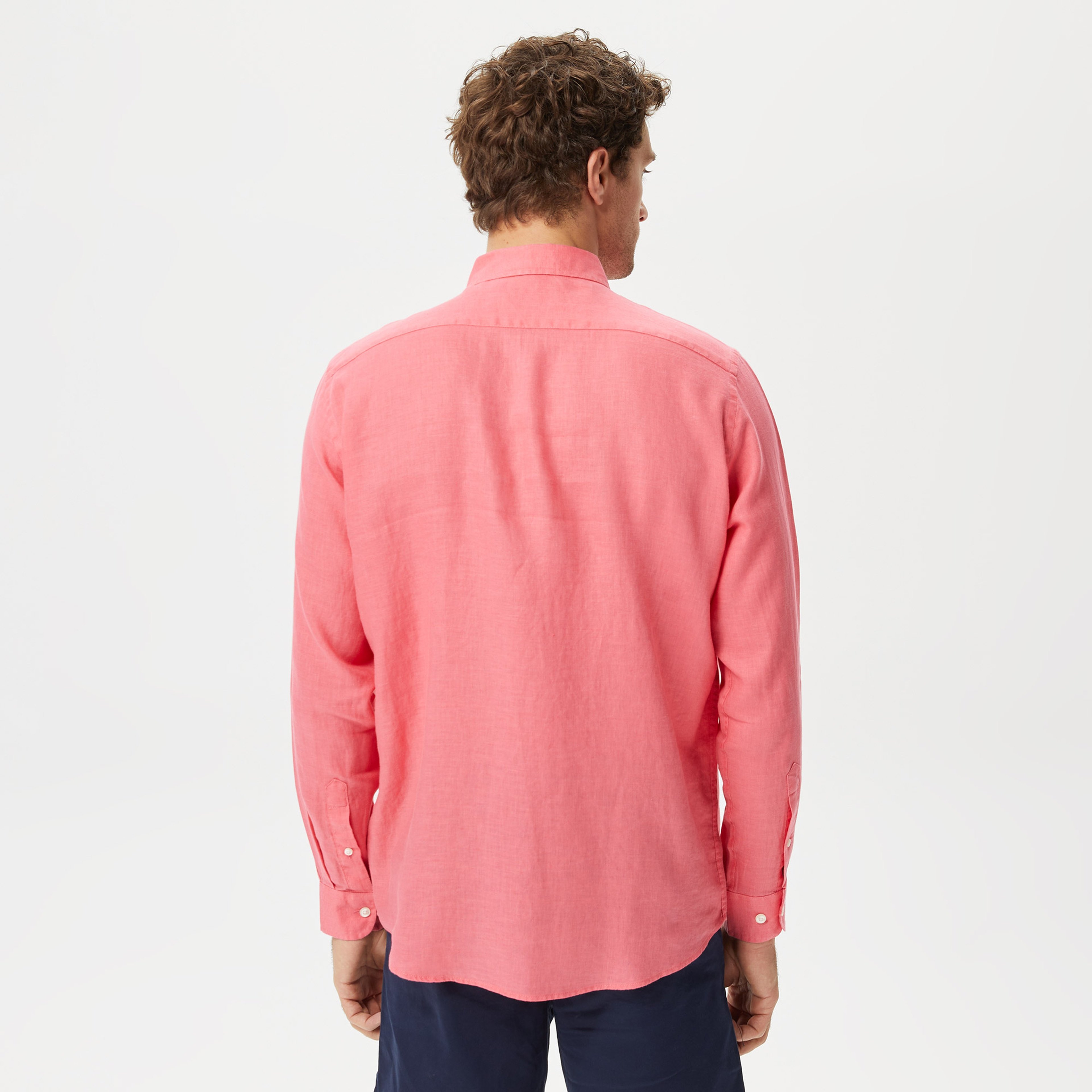 Nautica Erkek Pembe Classic Fit Uzun Kollu Keten Gömlek